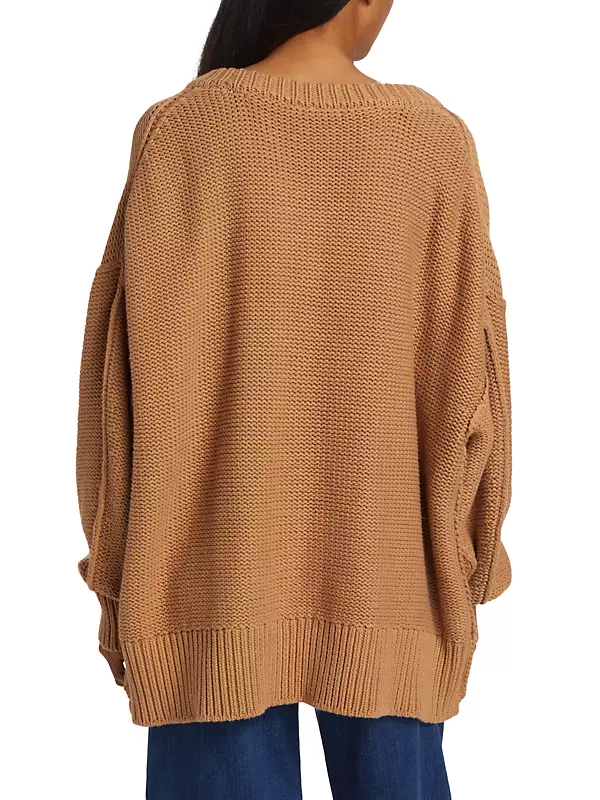 Shop Free People Alli Cotton-Blend Oversized V-Neck Sweater | Saks