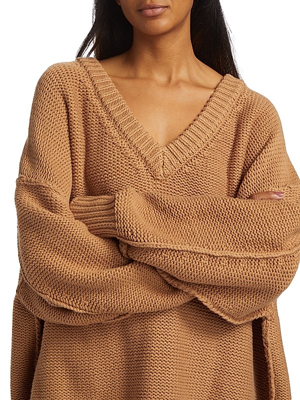 Shop Free People Alli Cotton-Blend Oversized V-Neck Sweater Shop Free People Alli Cotton-Blend Oversized V-Neck Sweater