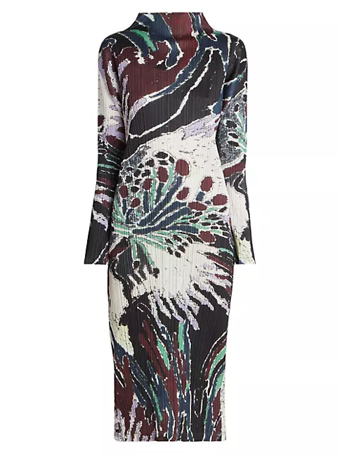 Shop Pleats Please Issey Miyake Frosty Forest Printed Midi-Dress