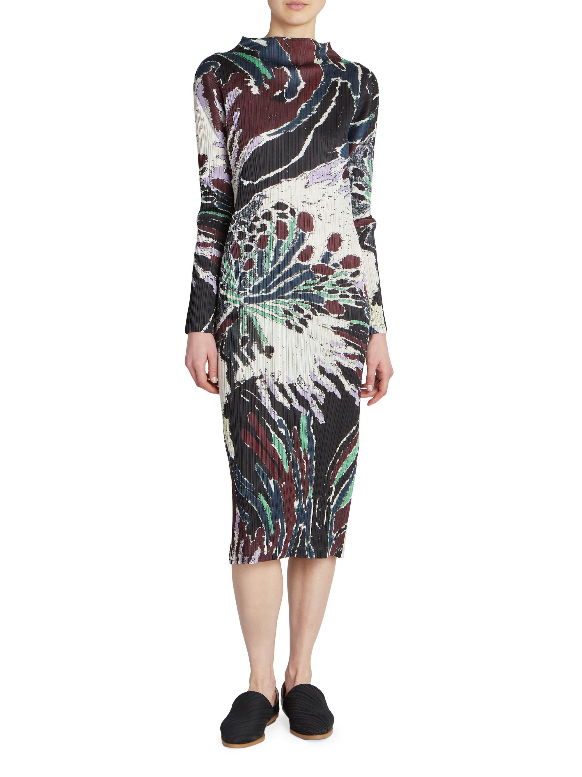 Pleats Please Issey Miyake Frosty Forest Printed Midi-Dress