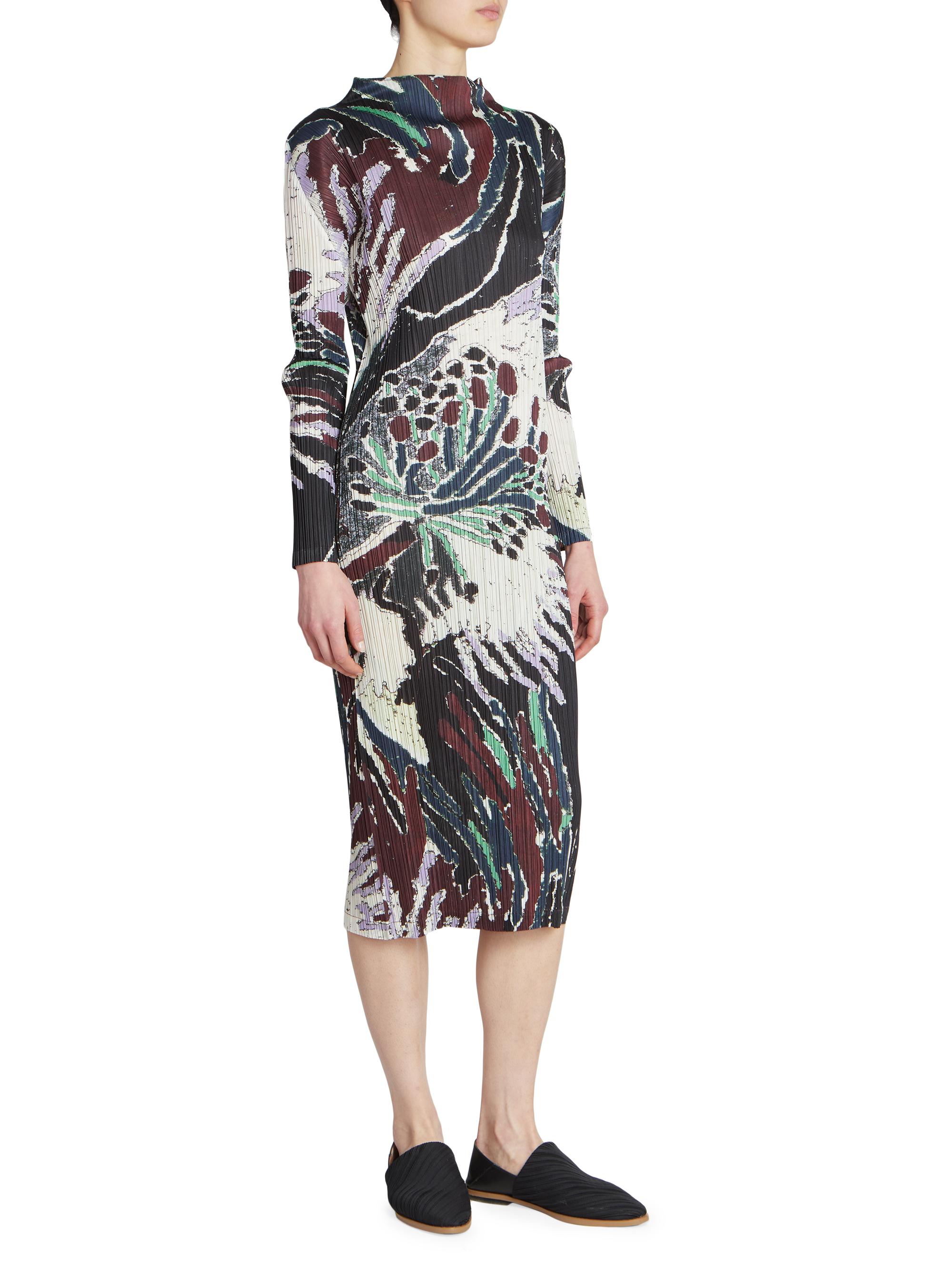 Pleats Please Issey Miyake Frosty Forest Printed Midi-Dress | Saks