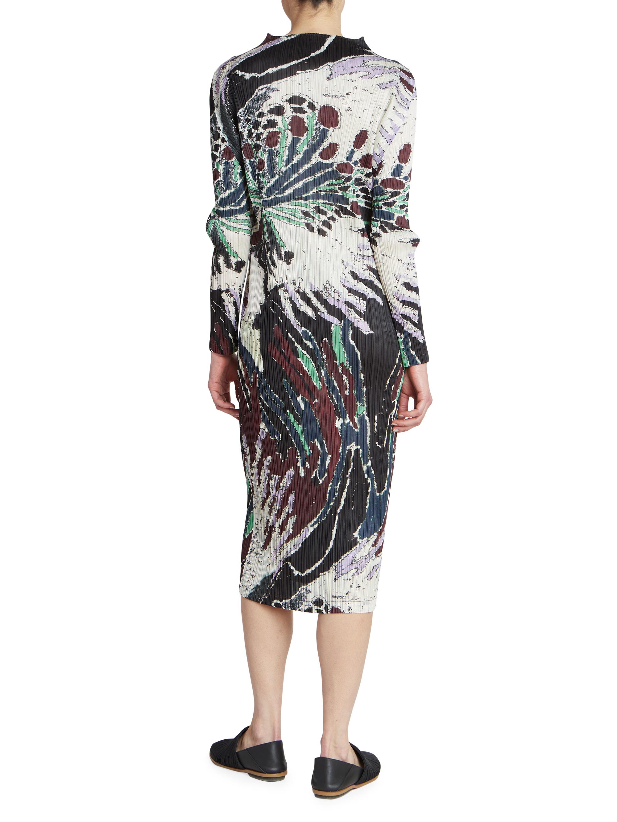 Pleats Please Issey Miyake Frosty Forest Printed Midi-Dress