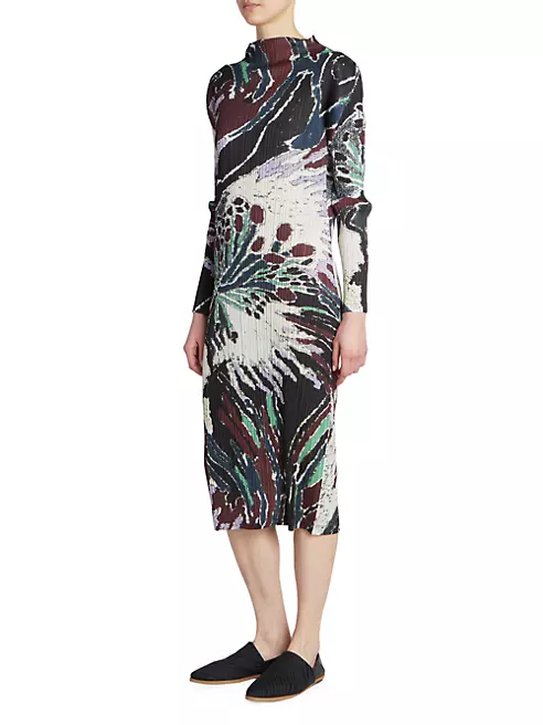 Shop Pleats Please Issey Miyake Frosty Forest Printed Midi-Dress