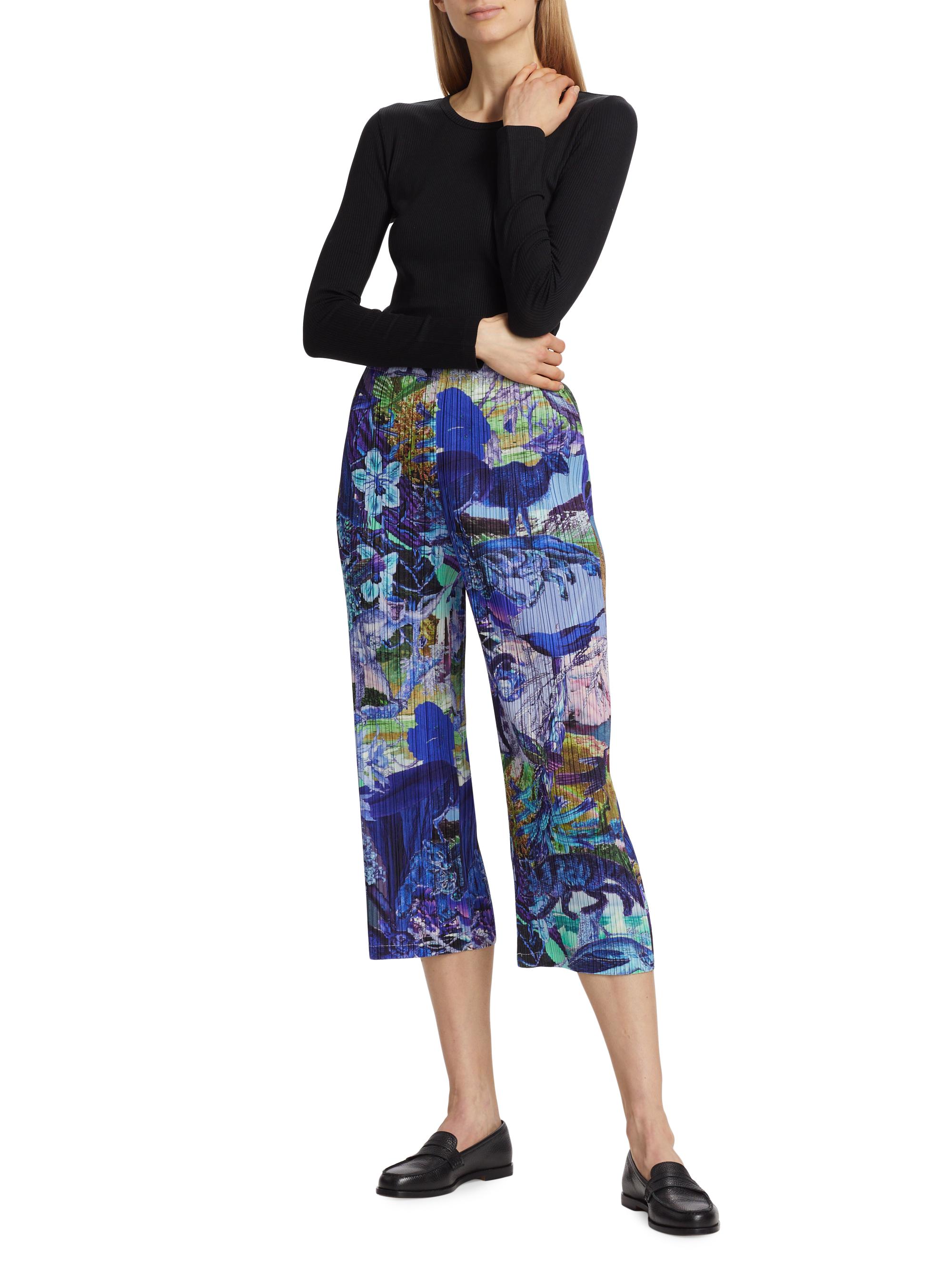 Pleats Please Issey Miyake Aurora Jungle Print Pleated Pants