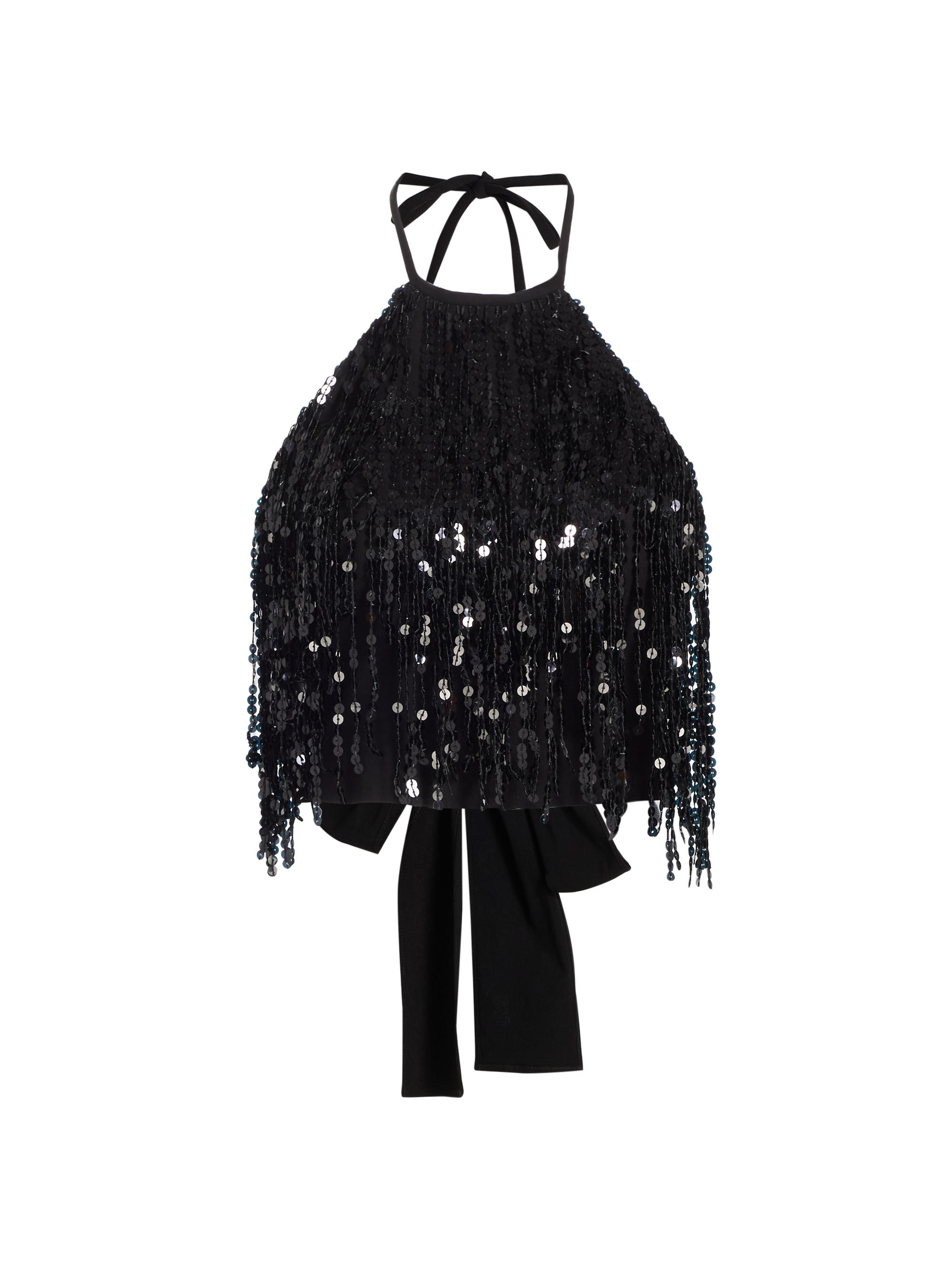 No Pise La Grama Women's La Poeta Sequin Fringe Halter Top - Black Sequins