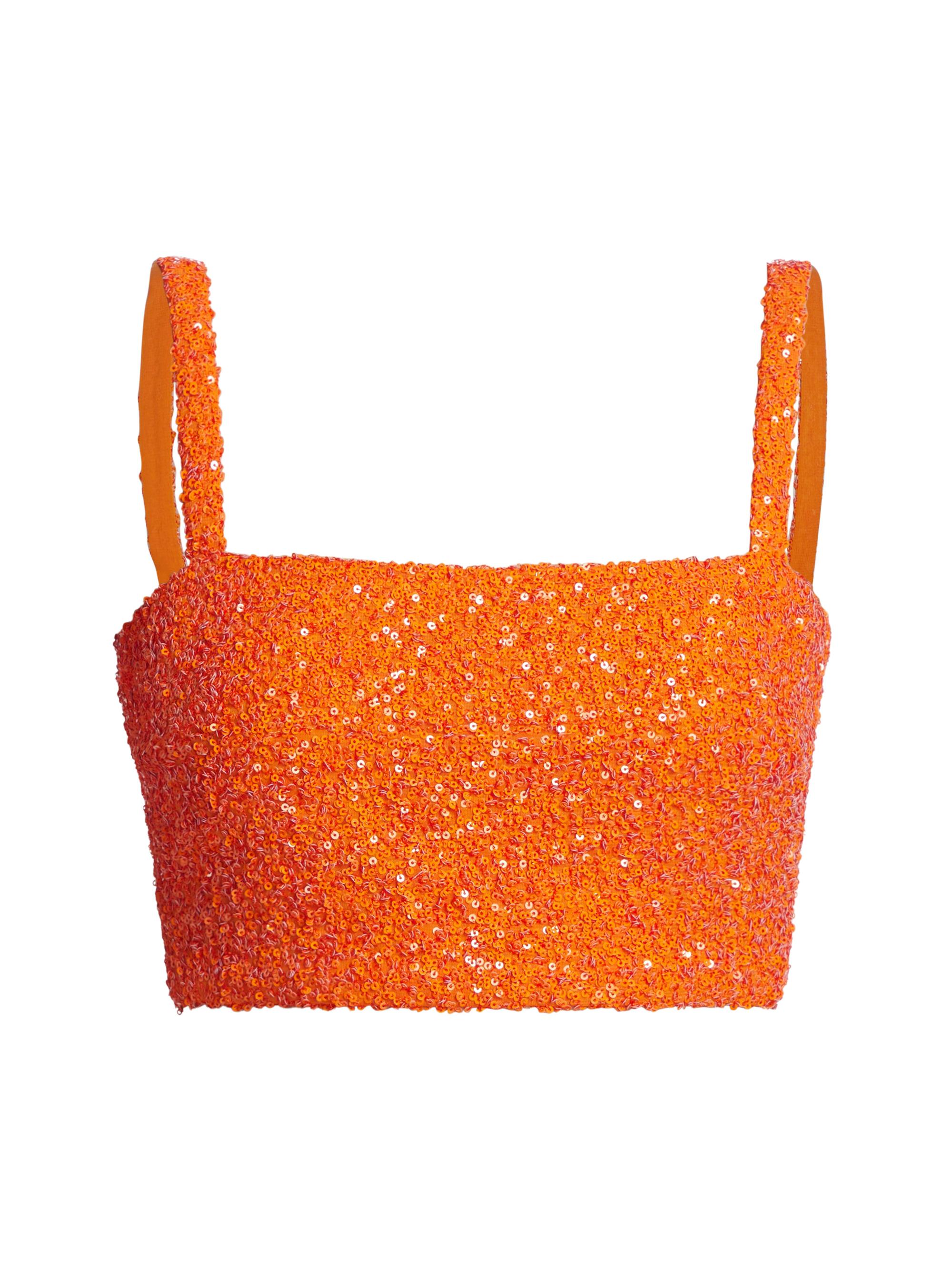 No Pise La Grama Women's Luciernaga Sequined Crop Top - Hot Orange