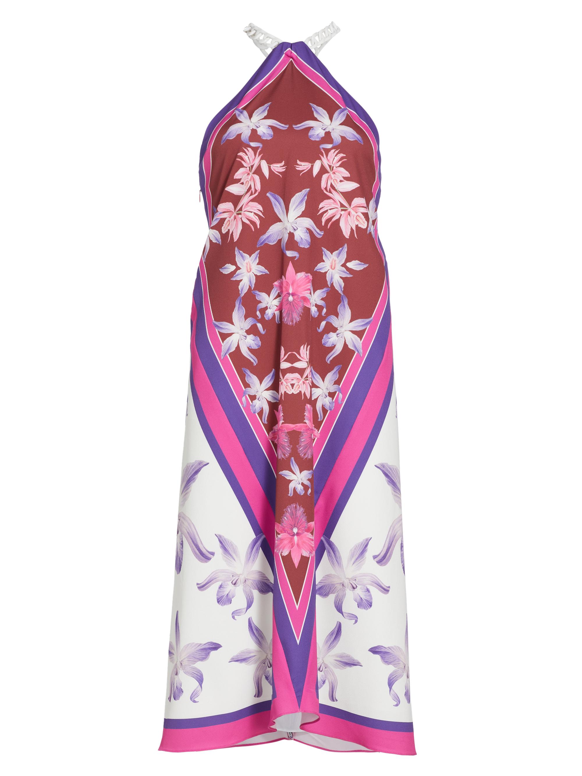 No Pise La Grama Women's Dreamy Scarf Chain-Strap Midi-Dress - Pink Maroon Print