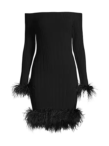 Selene Black Feather Trim Bodycon Mini Dress