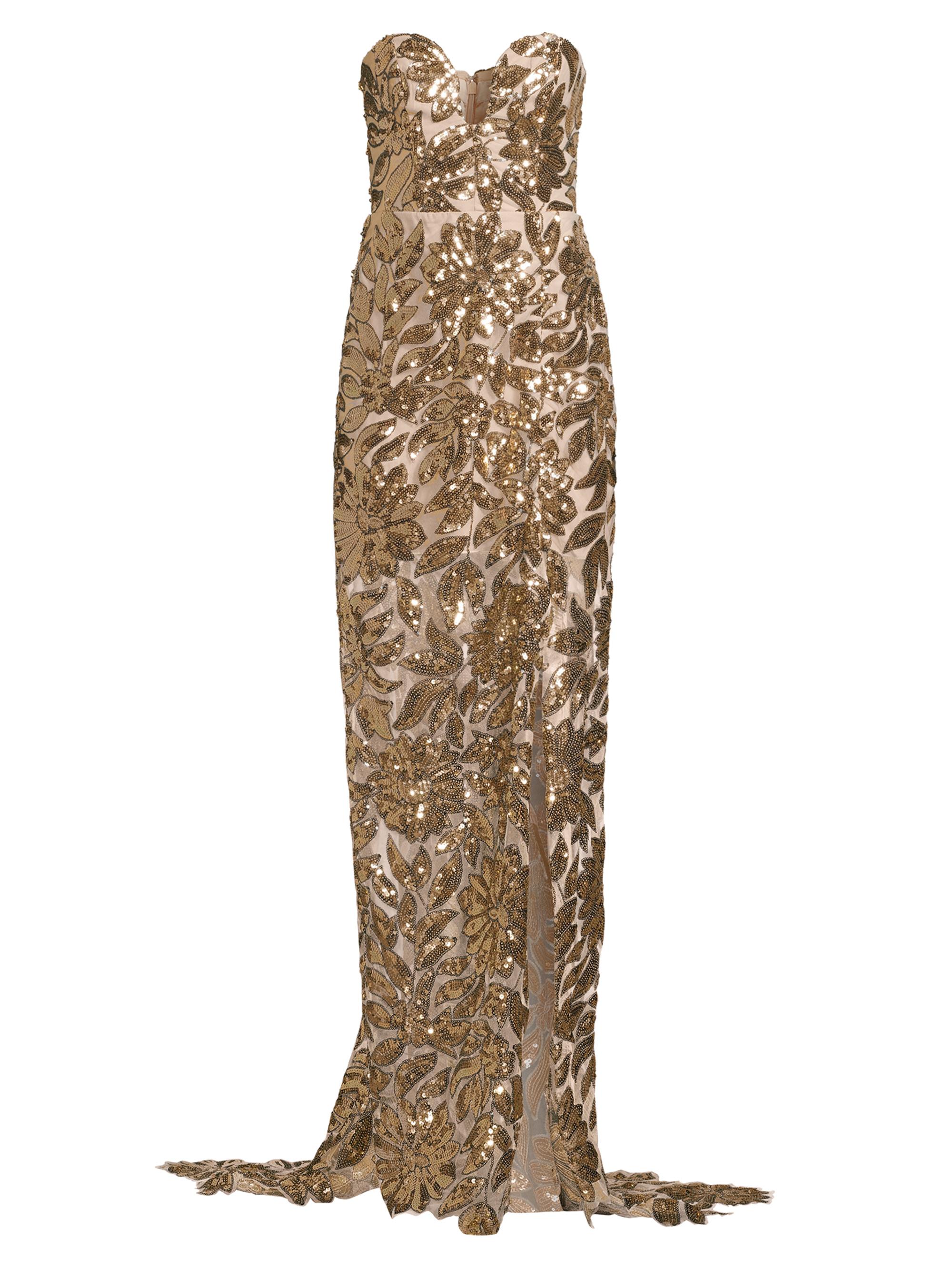 Milly Women's Adrianna Sequin Leaf Strapless Gown - Gold Sequins