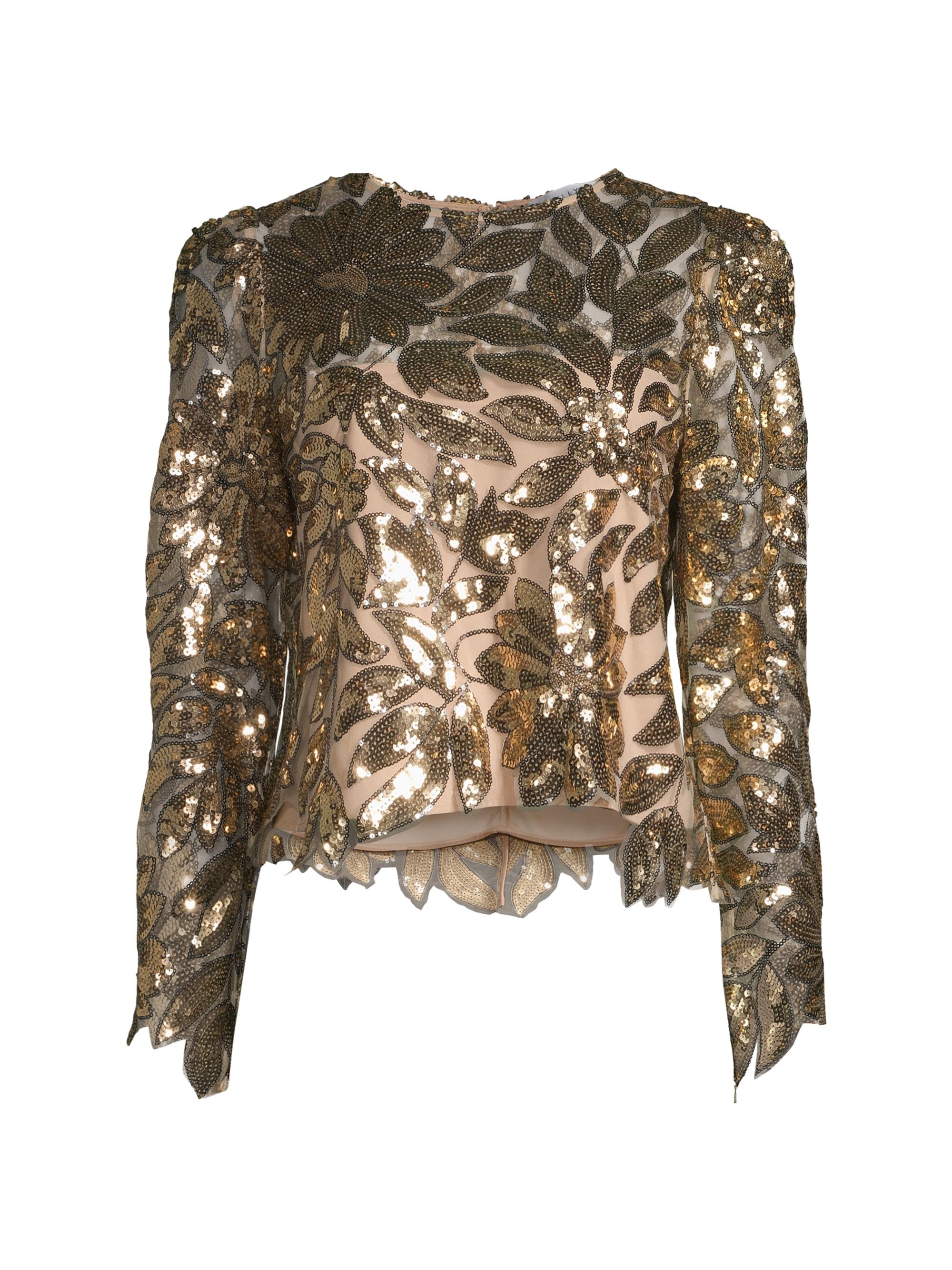 Milly Women's Sequin Leaf Top - Gold Sequins