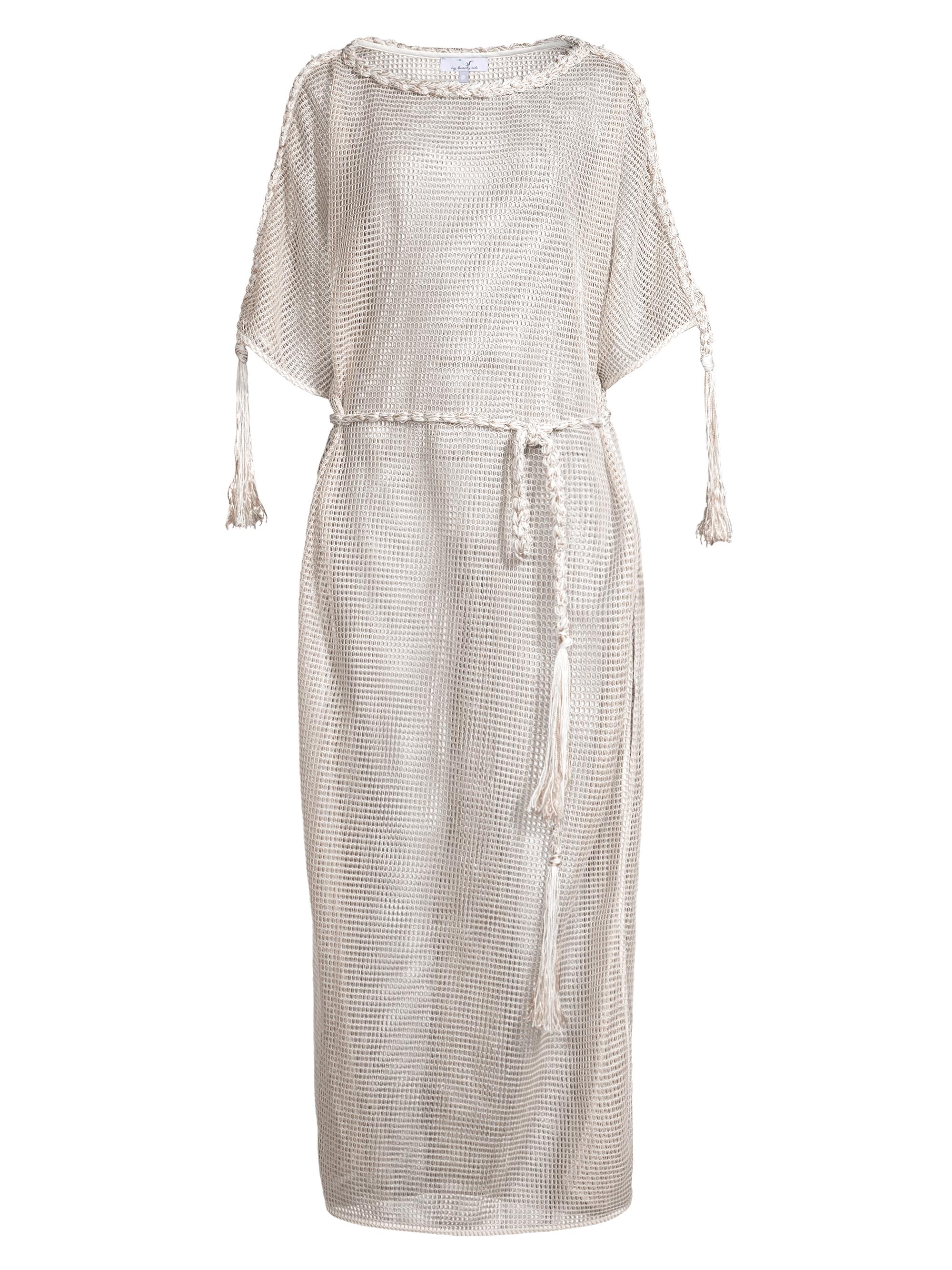 My Beachy Side Women's Belted Crochet Cover-Up Dress - Stone