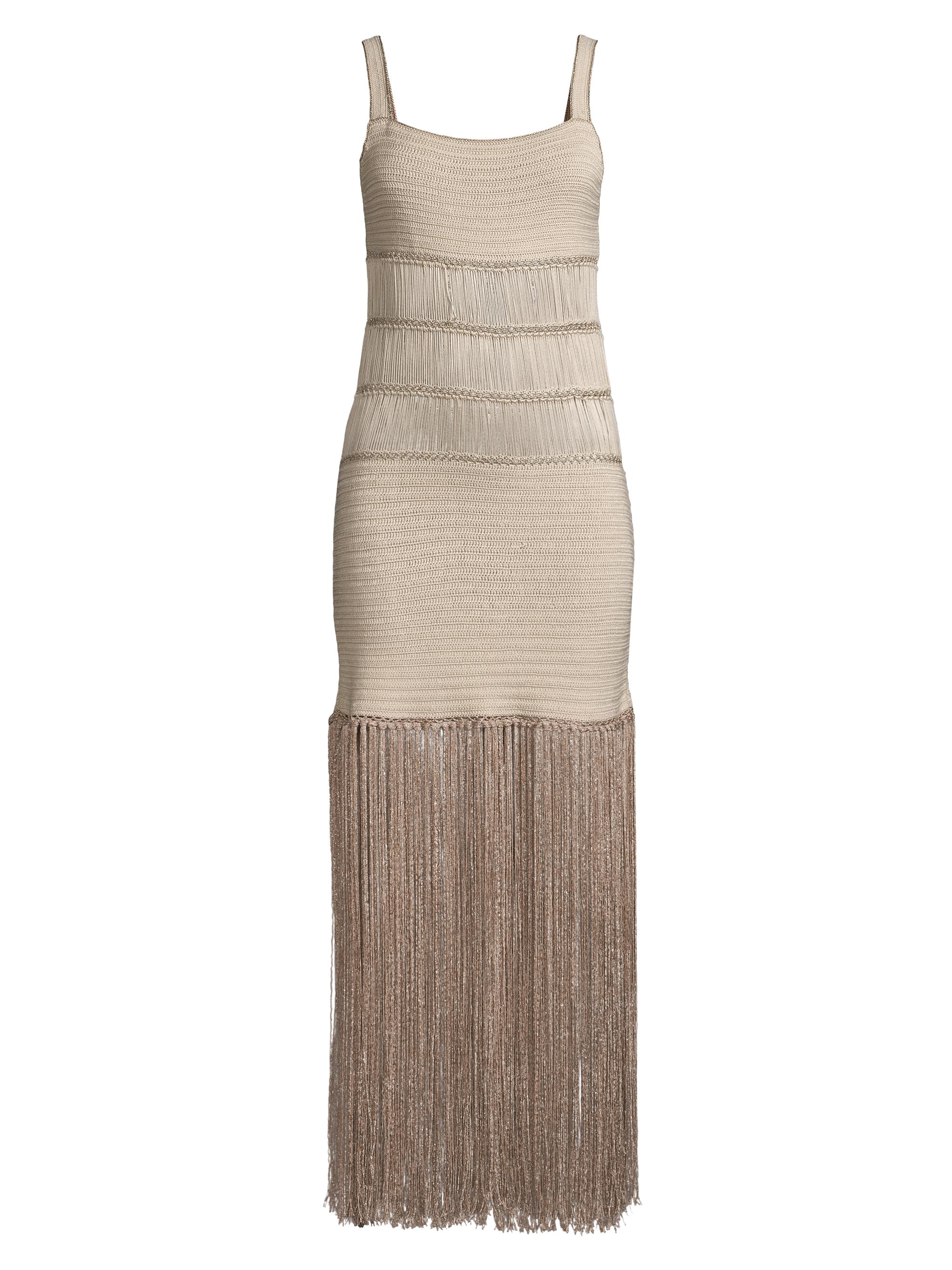 My Beachy Side Women's Crochet Fringe Maxi Dress - Stone