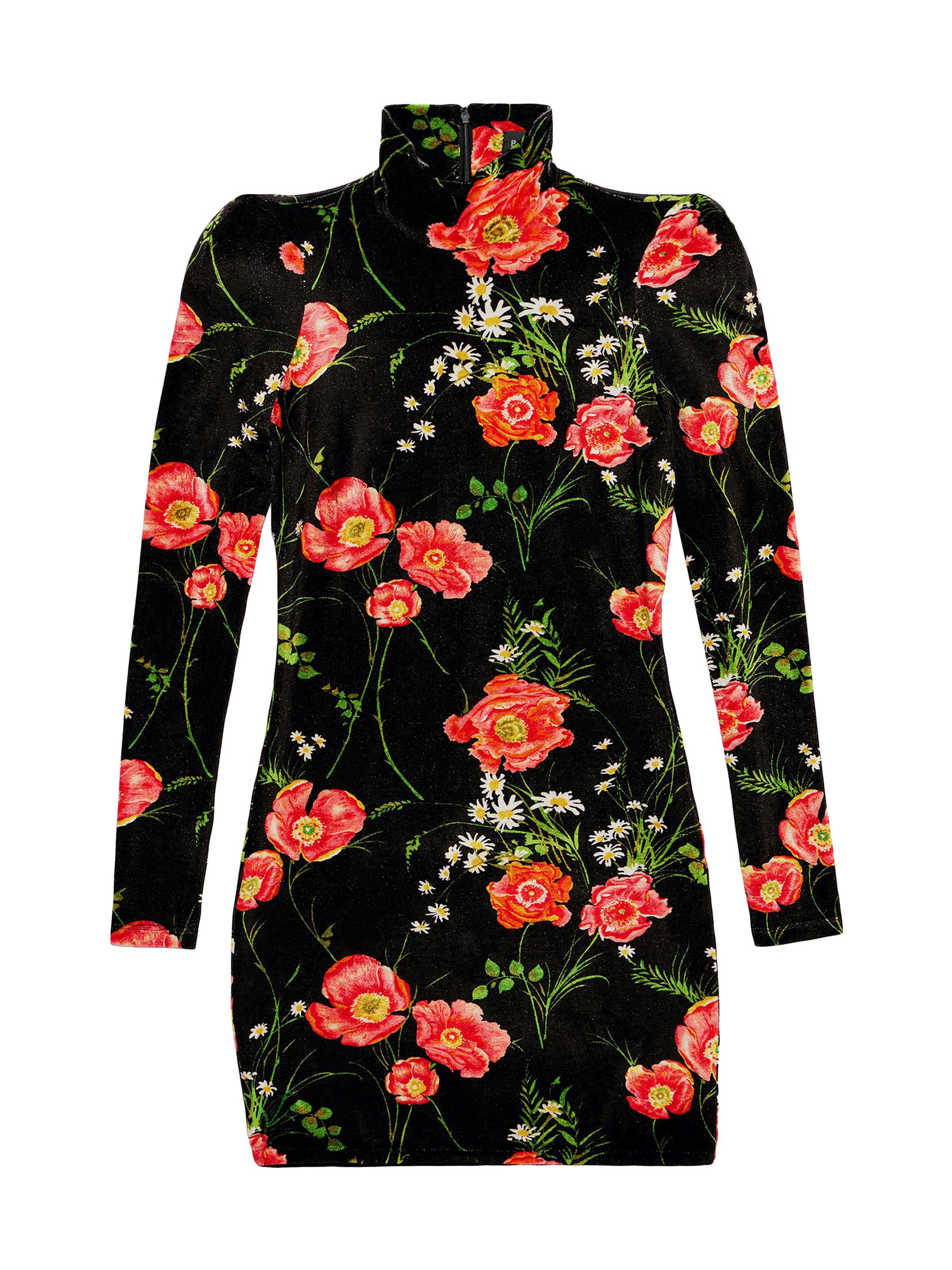 Balenciaga Women's Poppy Velvet Turtleneck Dress - Black Multi