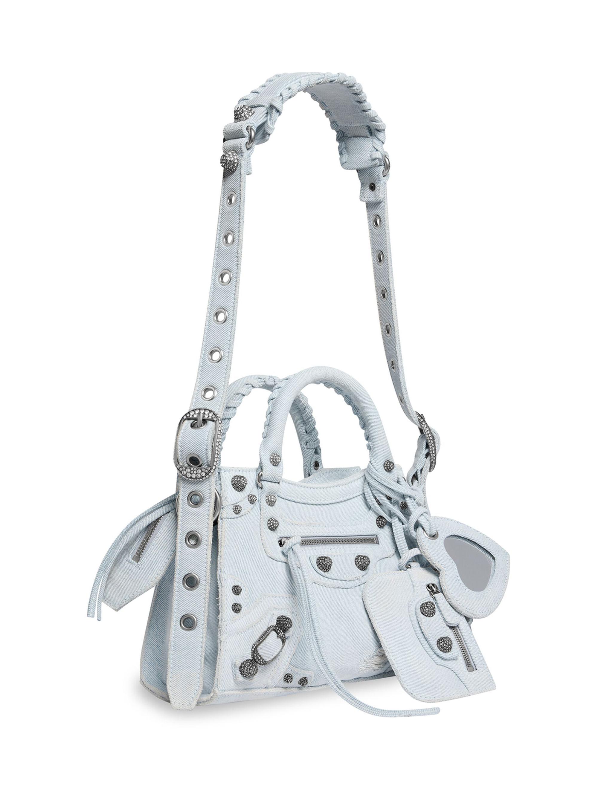 Balenciaga Neo Cagole XS Top Handle Handbag Denim With Rhinestones
