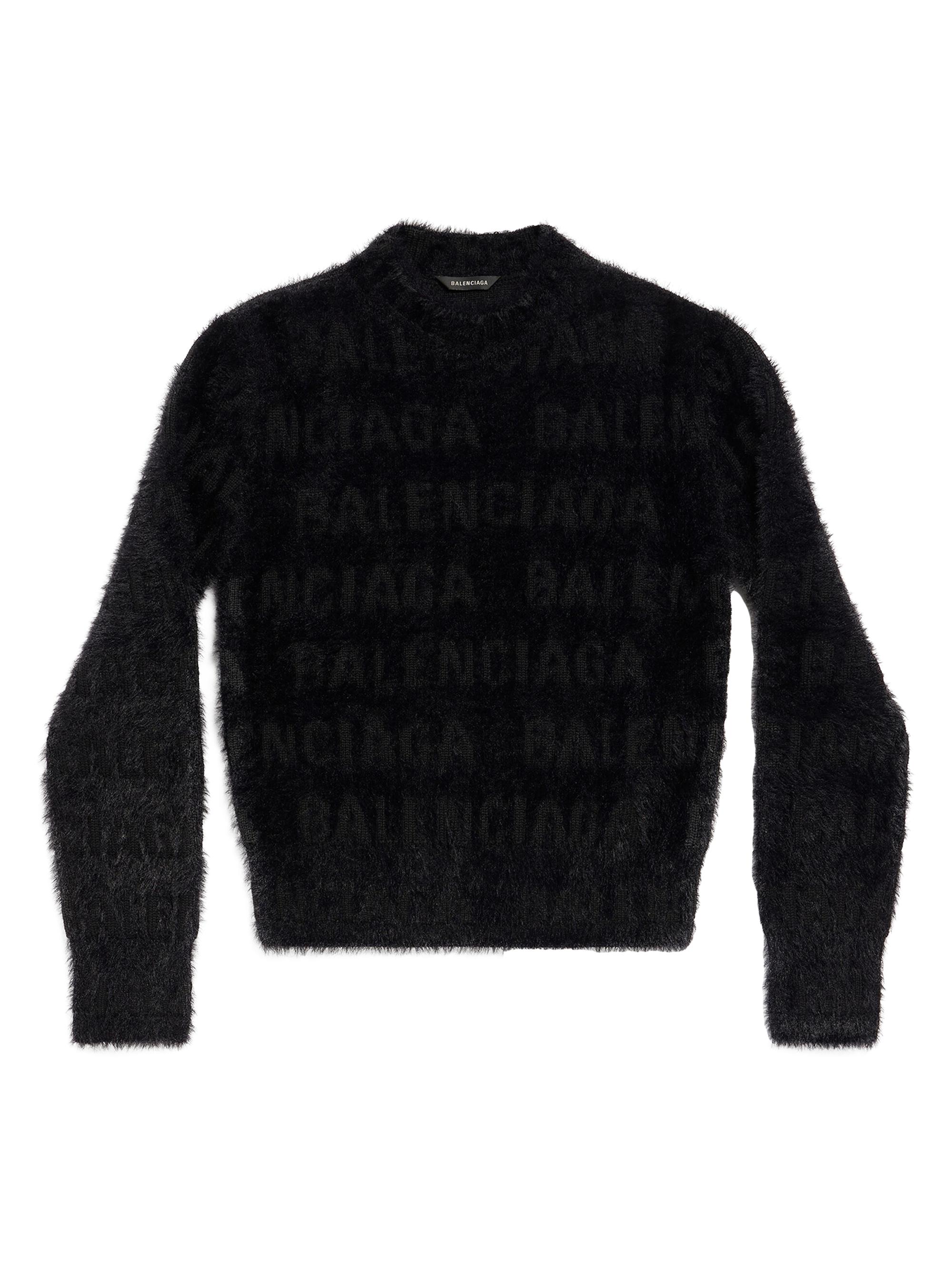 Balenciaga Women's Horizontal Allover Furry Fitted Sweater - Black