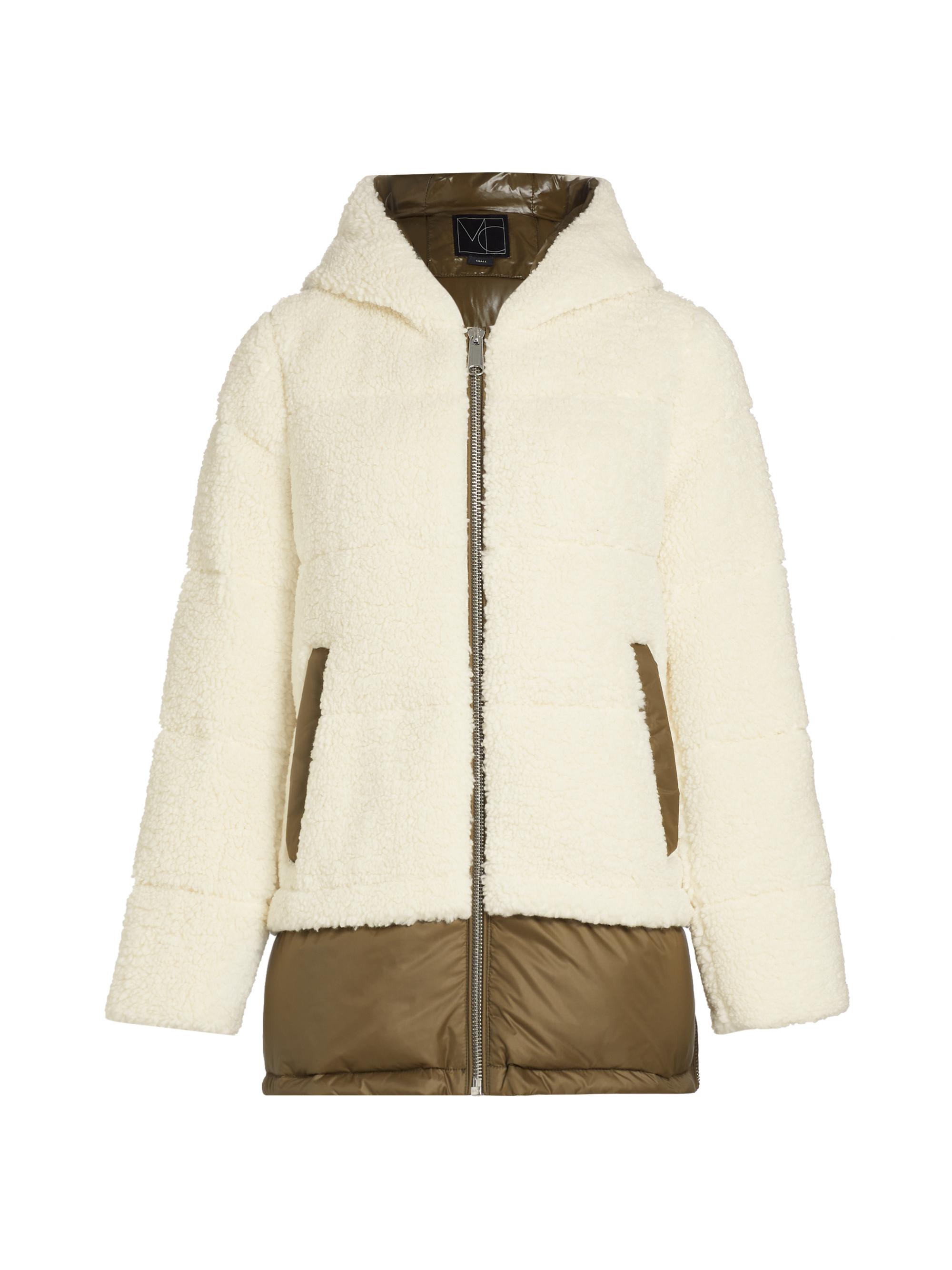 Mercer Collective Women's Milan Sherpa & Nylon Coat - Olive Green Cream Sherpa