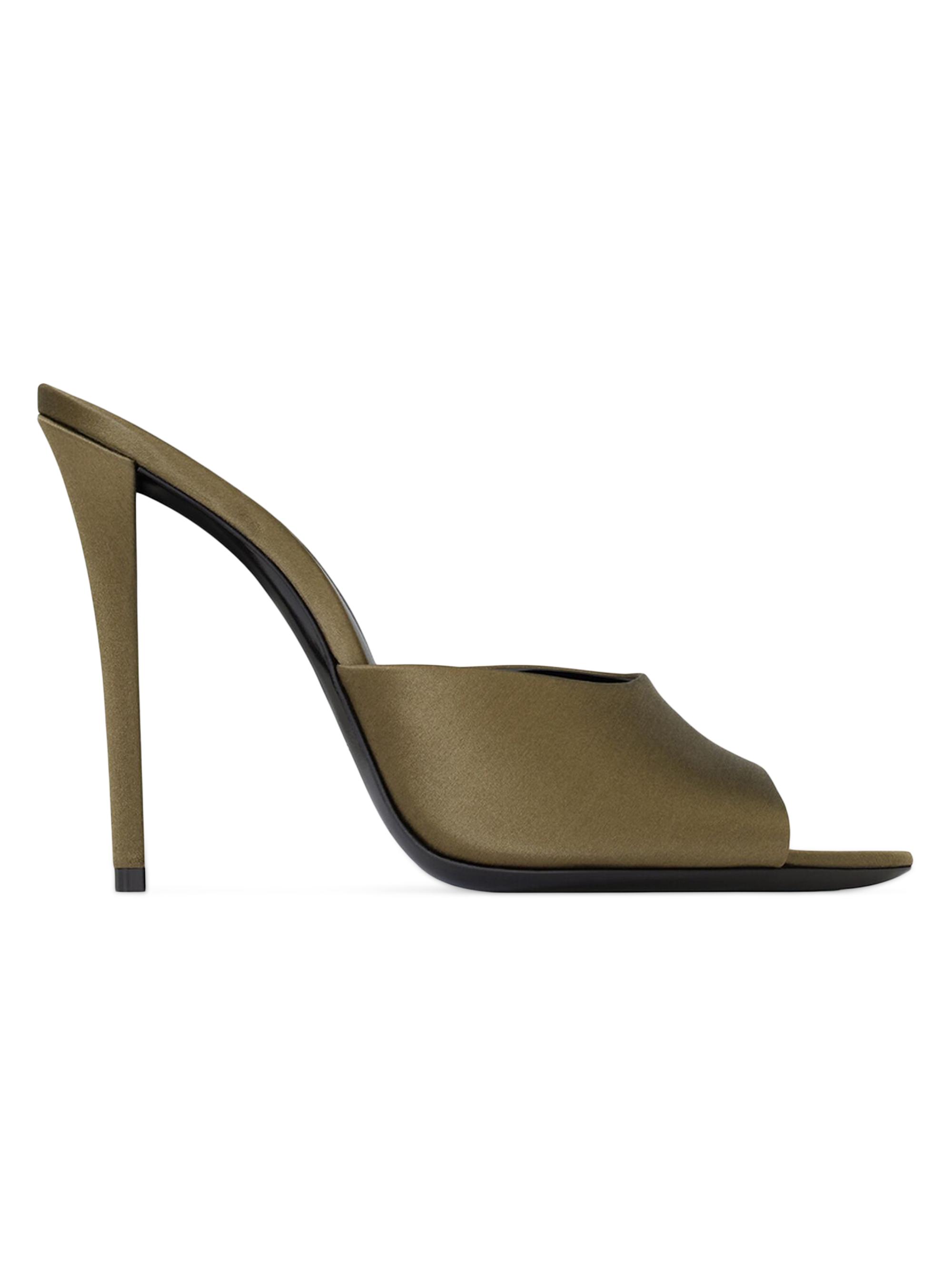 Saint Laurent Women's Goldie Mules in Satin Crepe - Deep Kaki