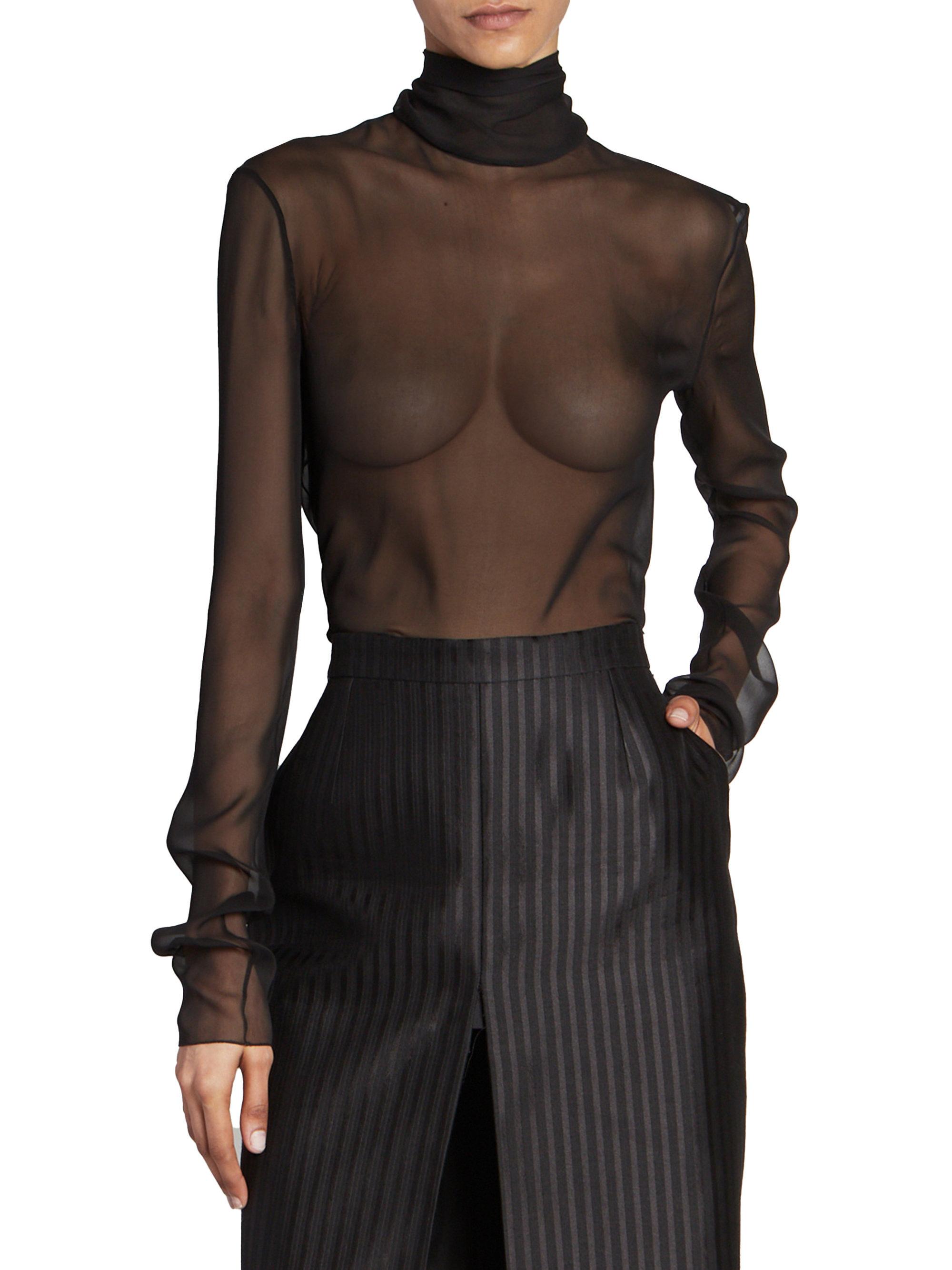 Saint Laurent Turtleneck Blouse In Silk Muslin Crepe | Saks Fifth