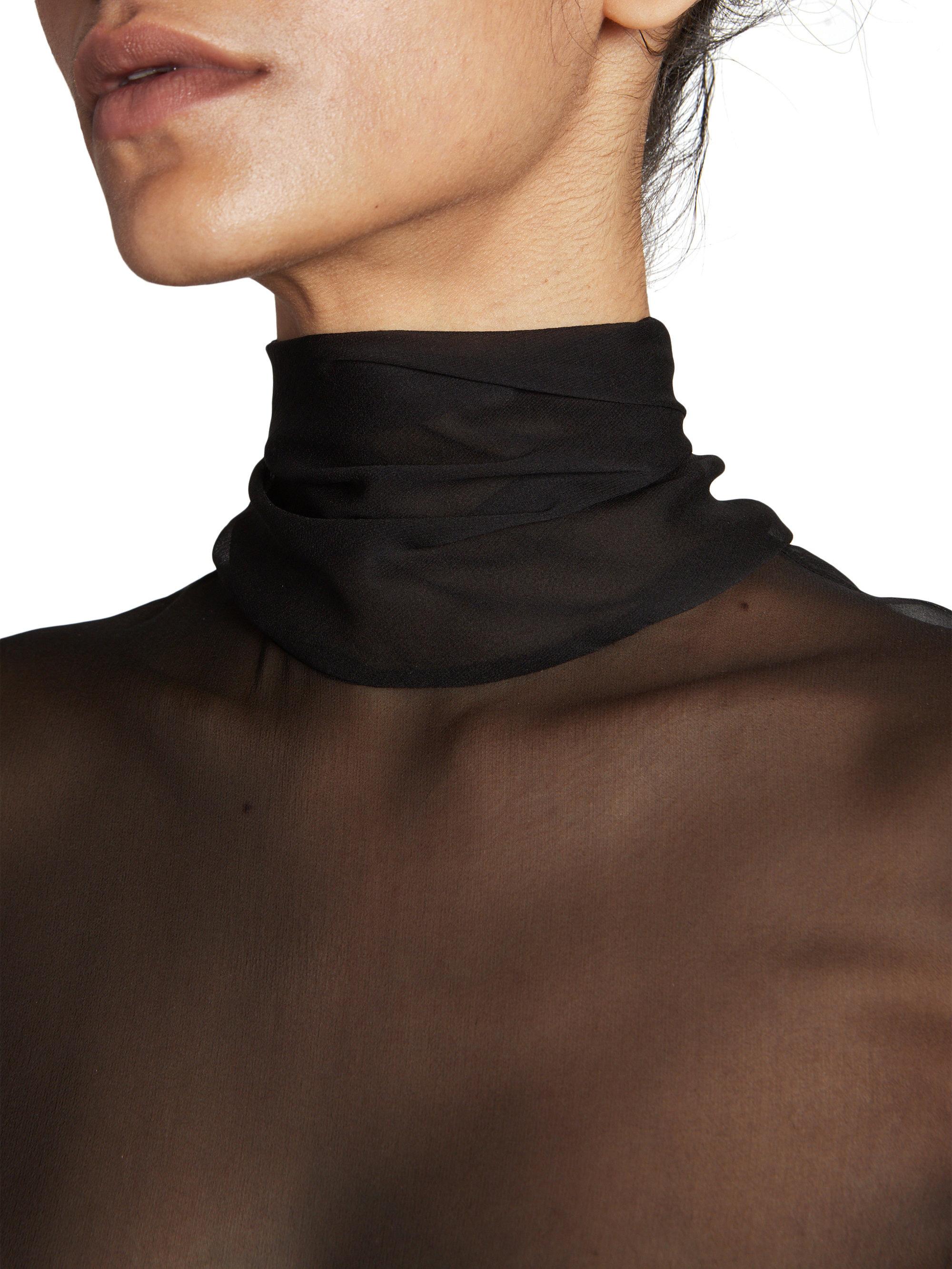 Saint Laurent Turtleneck Blouse In Silk Muslin Crepe | Saks Fifth