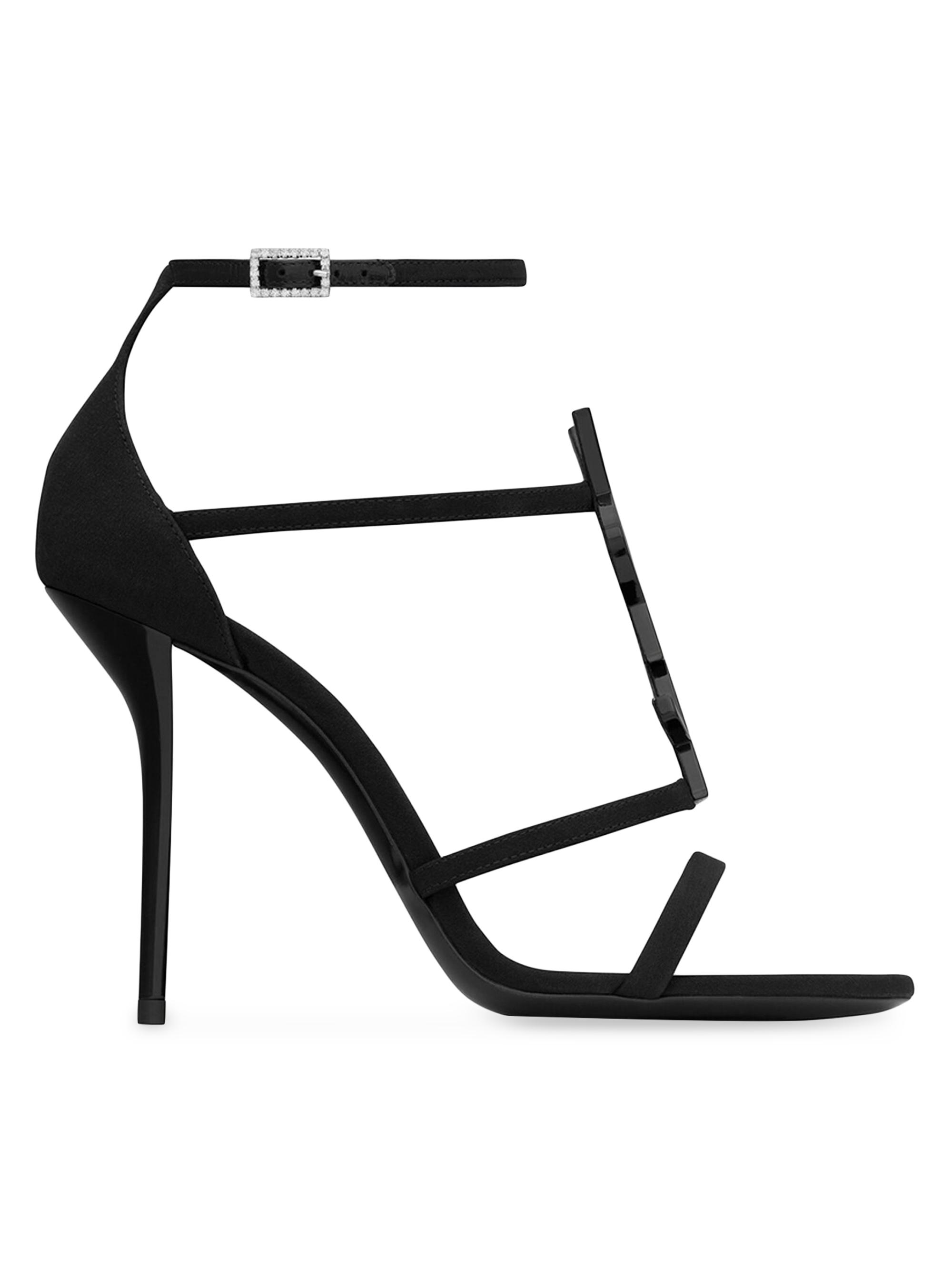 Saint Laurent Women's Cassandra Sandals in Crepe De Chine - Black