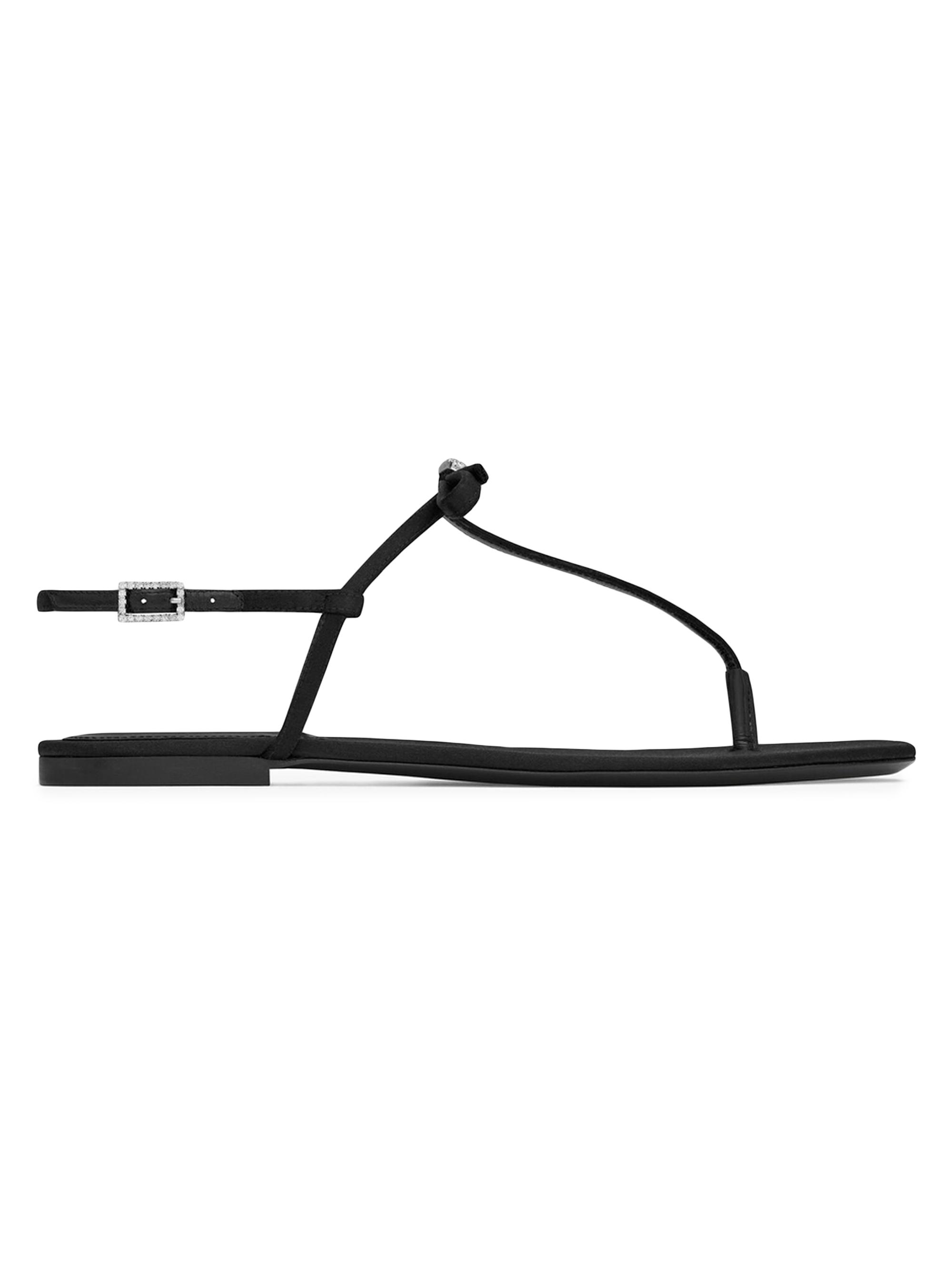 Saint Laurent Women's Jackie Flat Sandals In Satin Crepe - Black