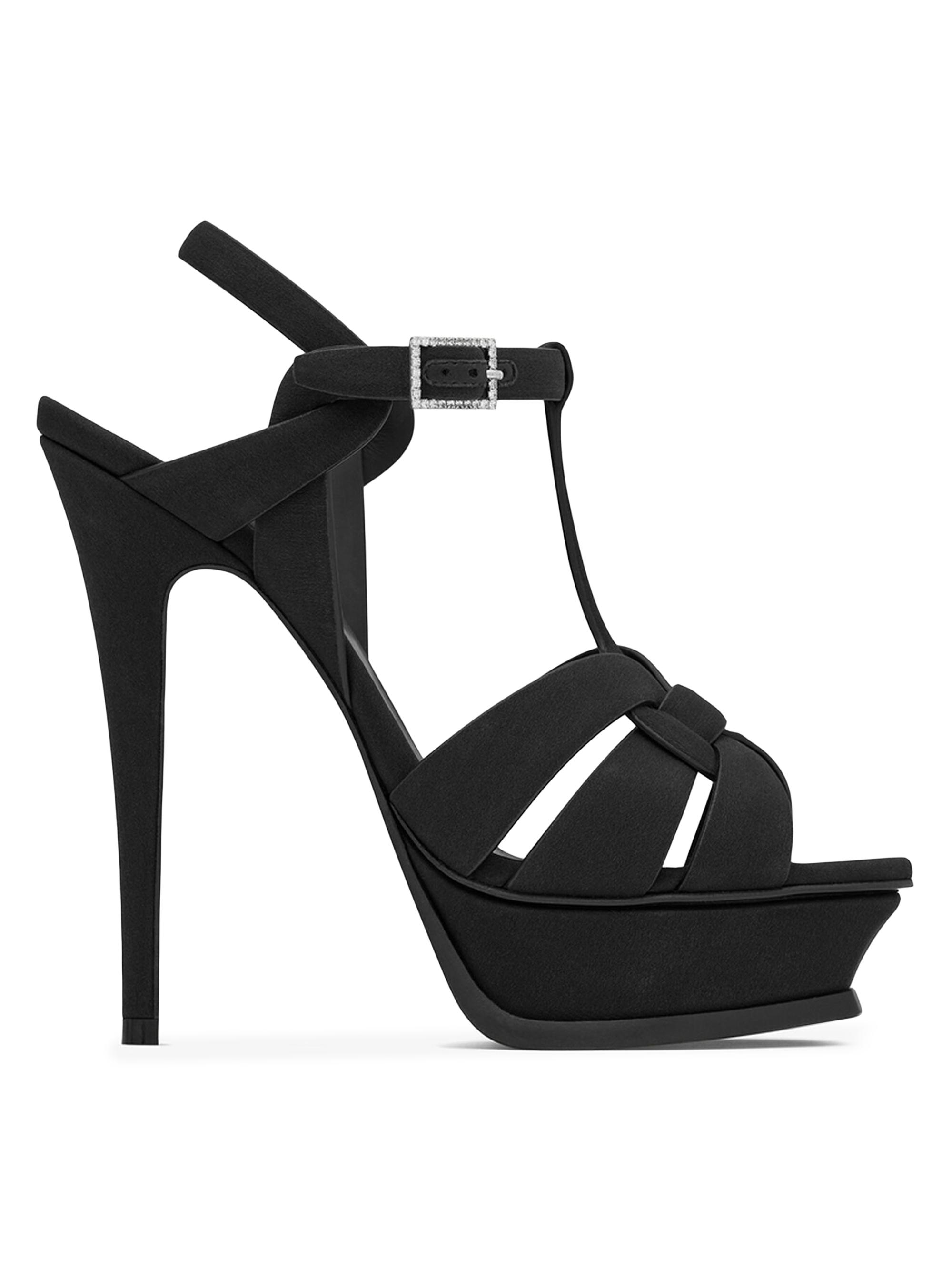 Saint Laurent Women's Tribute Platform Sandals In Crepe De Chine - Black