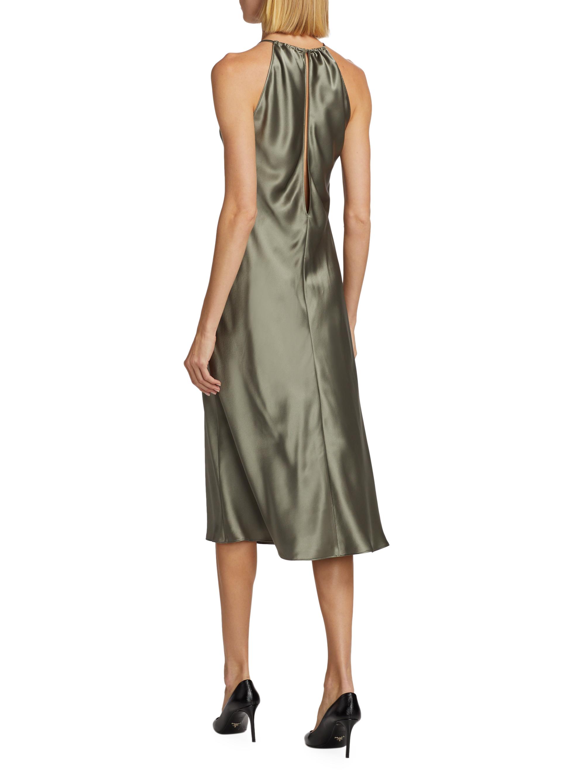 knee length dresses for ladies Jasmine Halter Midi Dress ~ Black Luxe Satin
