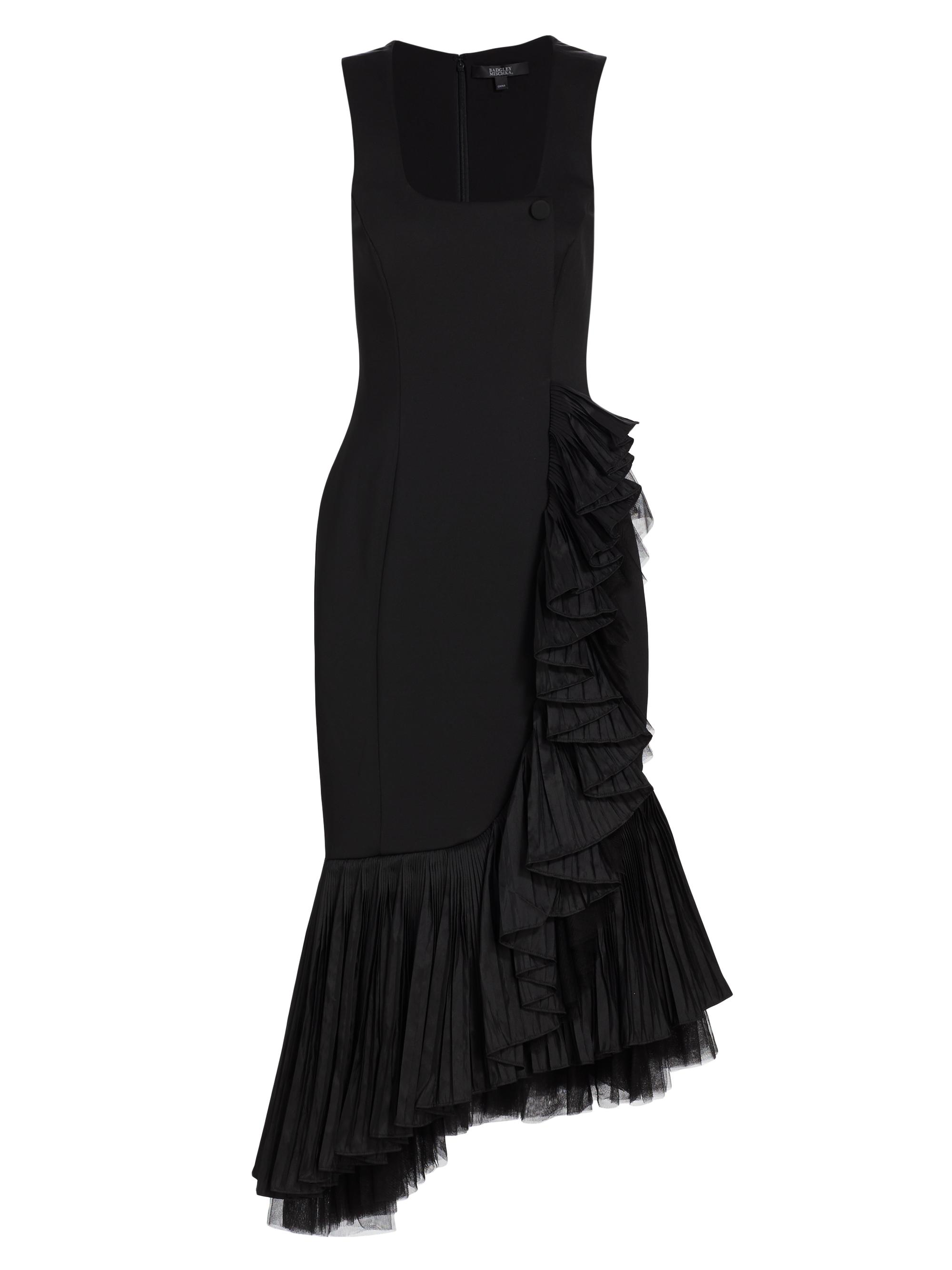 Badgley Mischka Women's Pleated Sleeveless Tulle Dress - Black