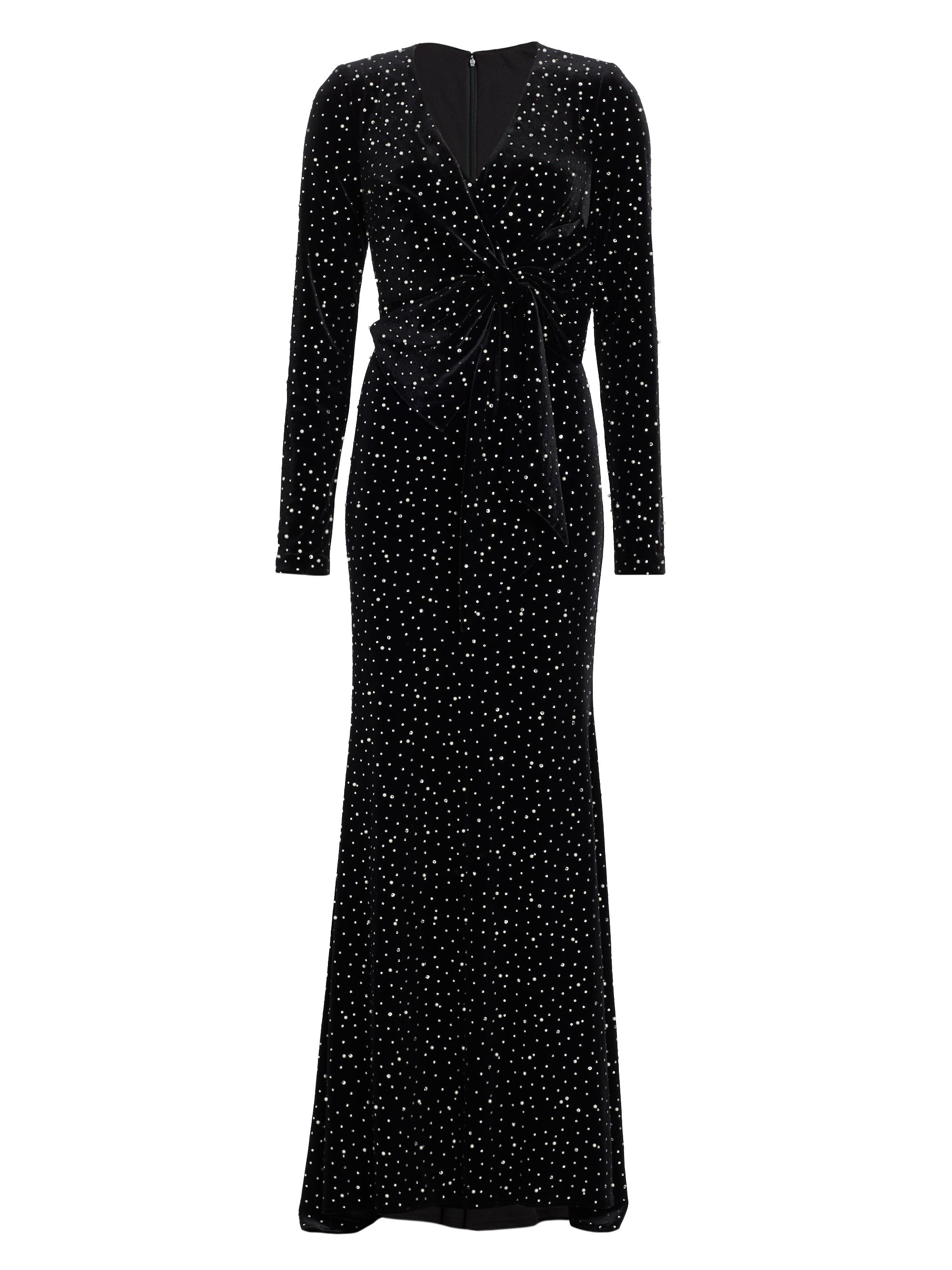 Badgley Mischka Women's Faux-Pearl-Embellished Velvet Maxi Dress - Black