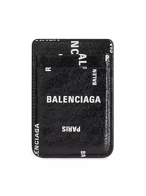 BALENCIAGA Black Cash Card Holder With Strap for Men