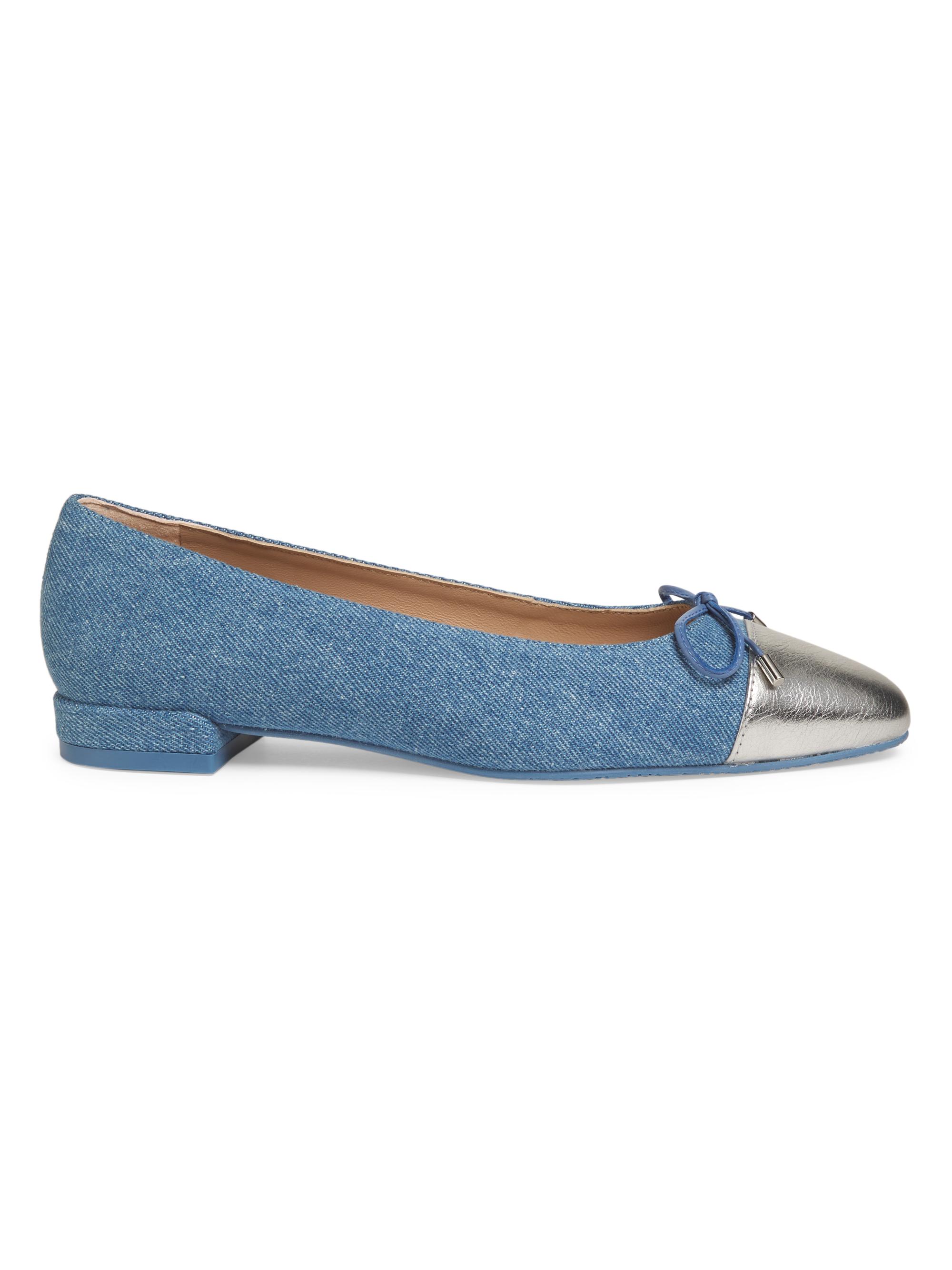 Stuart Weitzman Women's Sleek Bow Denim Ballerina Flats - Washed Silver