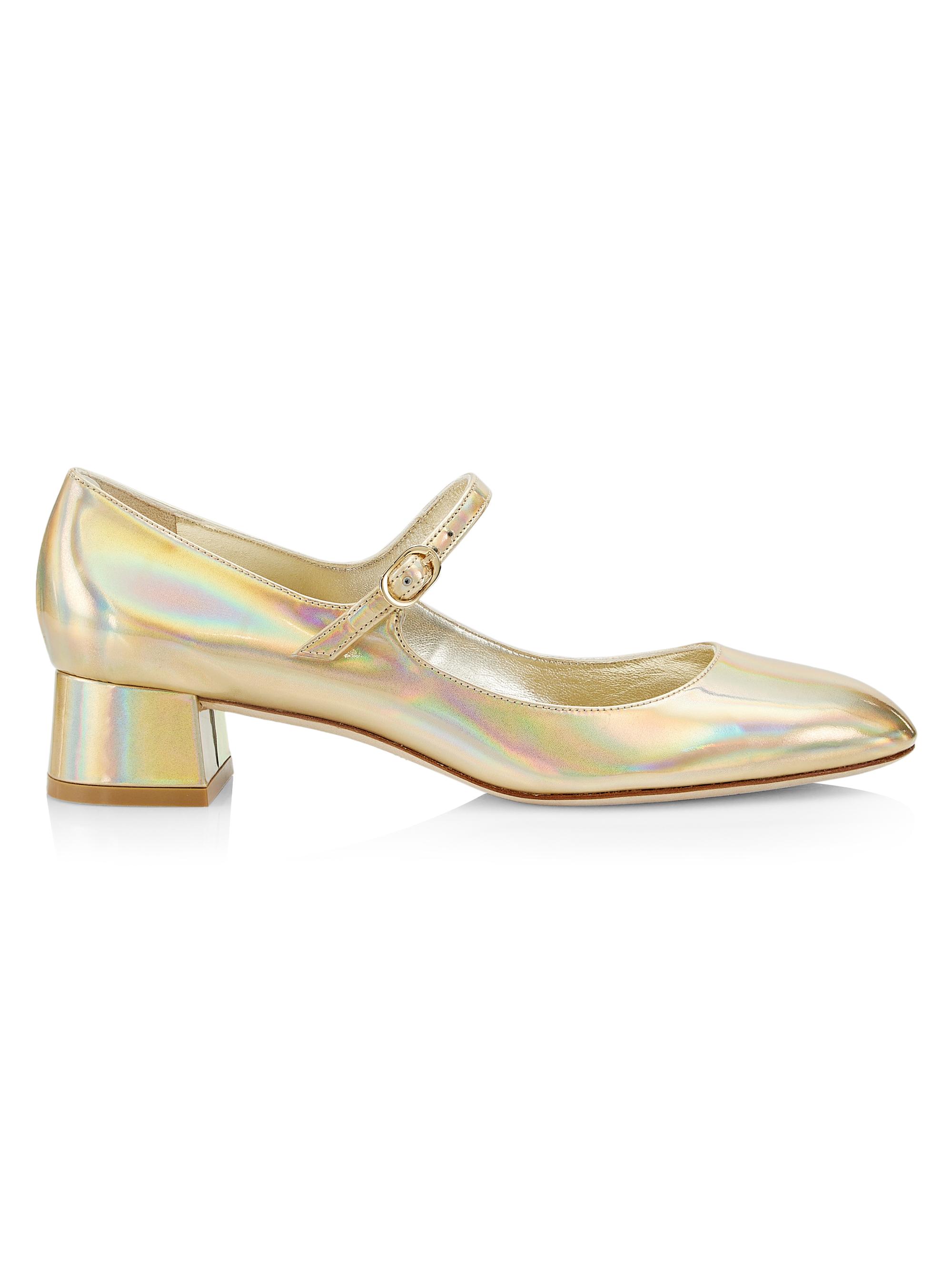 Stuart Weitzman Women's Vivienne 35MM Metallic Leather Mary Jane Pumps - Platino