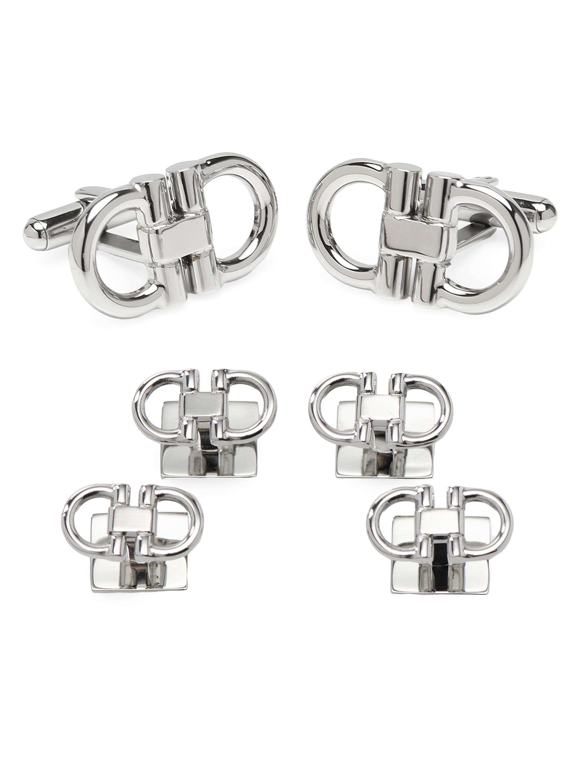 Cufflinks, Inc. Men's Ox And Bull Trading Co. Horsebit Stainless Steel Stud & Cufflink Set - Silver