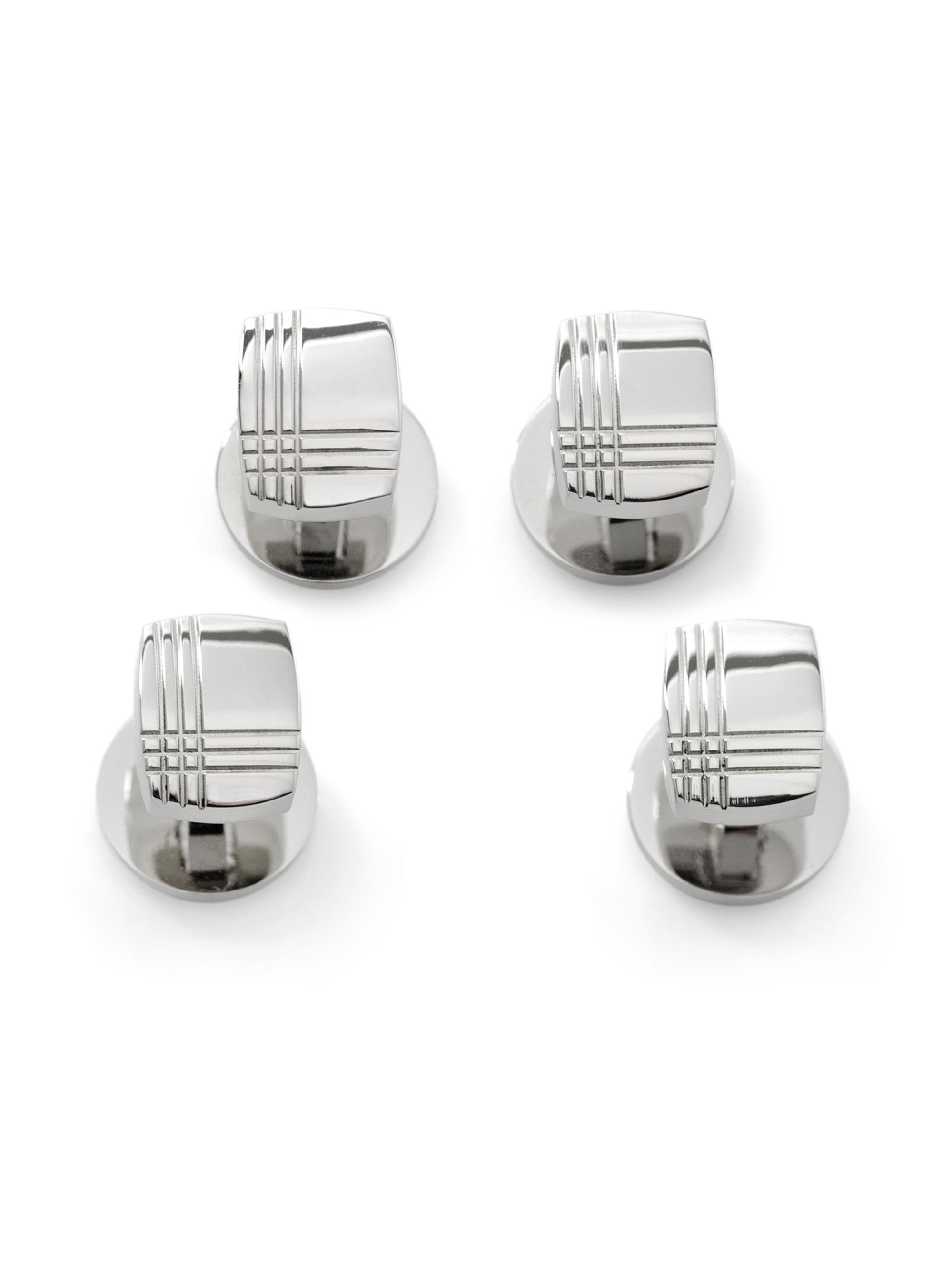 Cufflinks, Inc. Men's Ox And Bull Trading Co. Stainless Steel Plaid Stud Set - Silver