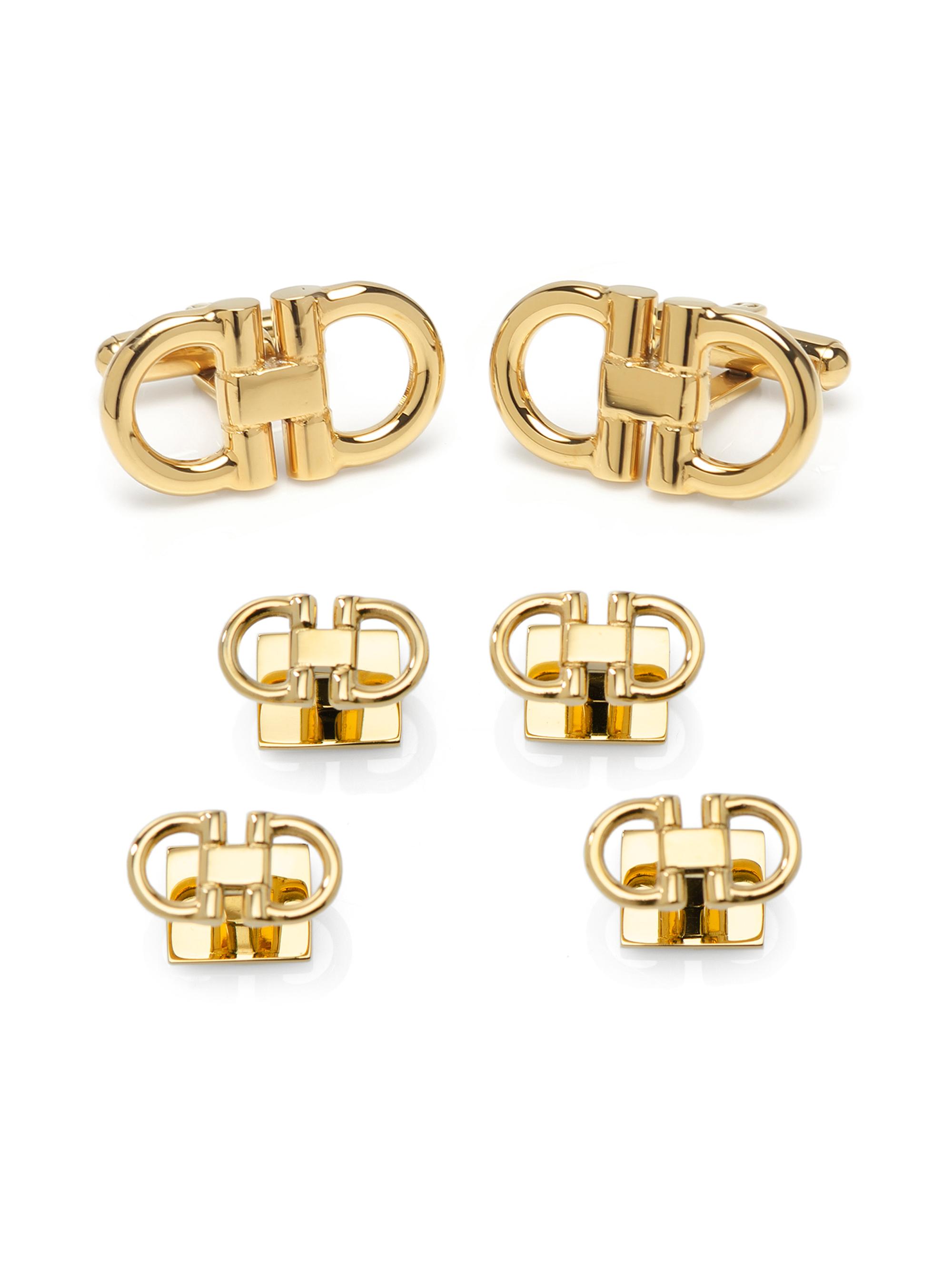 Cufflinks, Inc. Men's Ox And Bull Trading Co. Horsebit Gold-Plated Stainless Steel Stud Cufflink Set - Gold