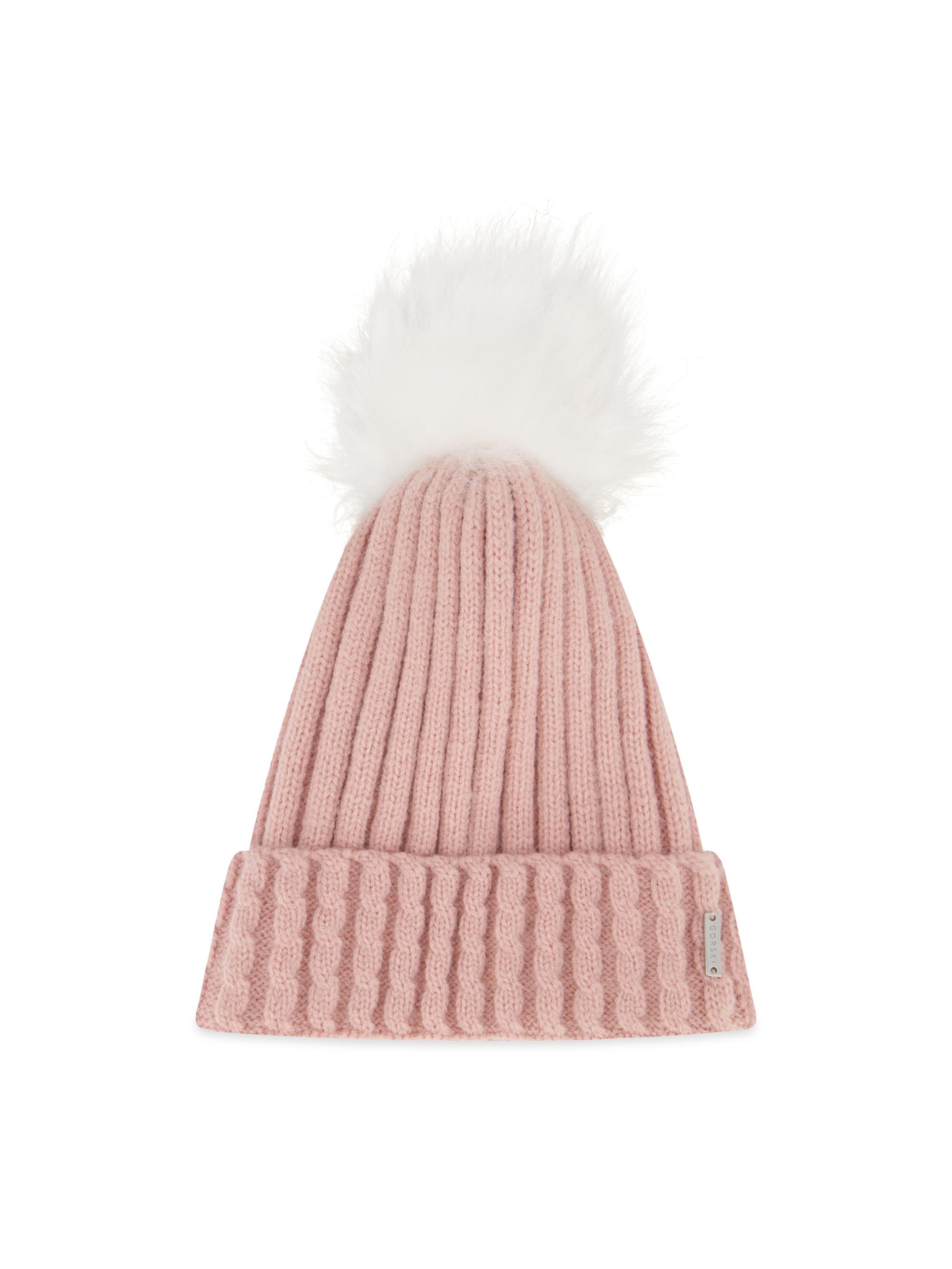 Gorski Women's Knit Hat With Toscana Lamb Pompom - Pink
