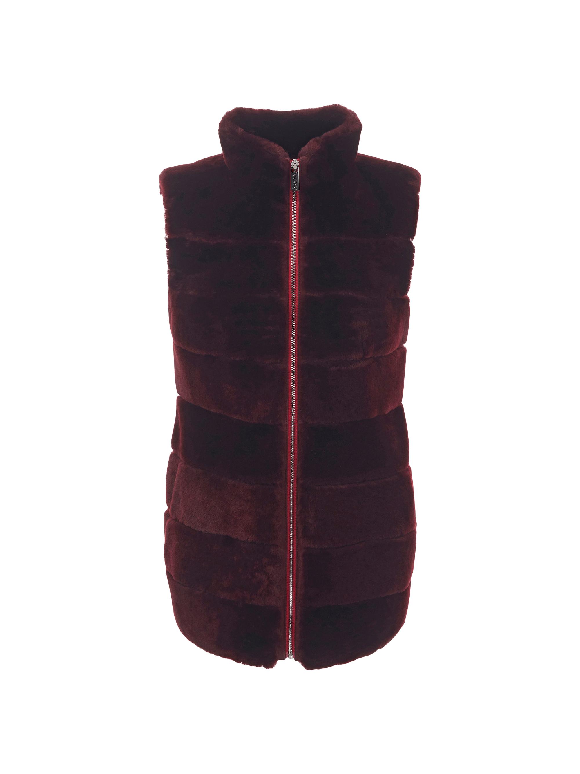 Gorski Women's Shearling Lamb Vest With Quilted Back - Burgundy