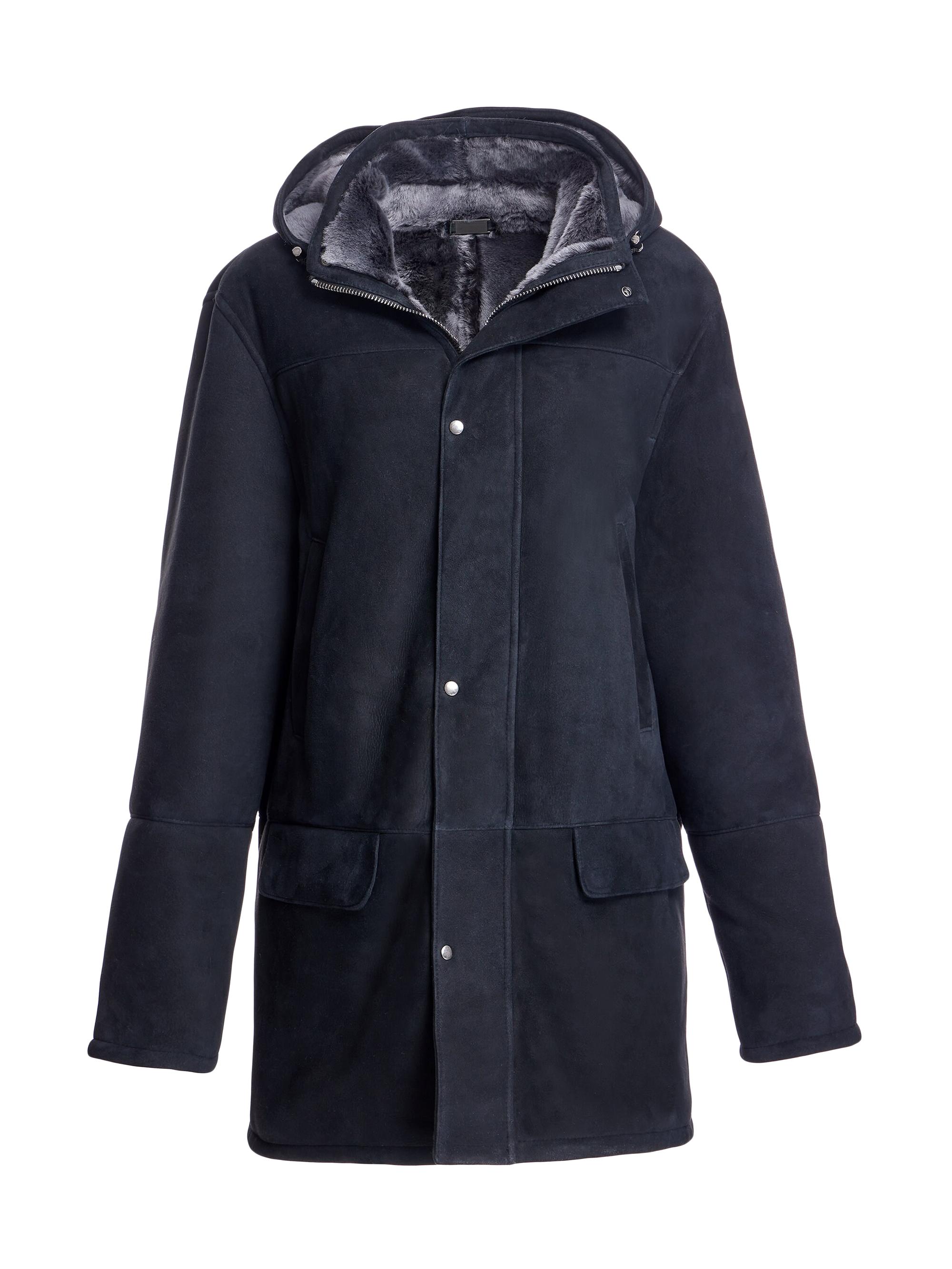 Maximilian Men's Nubuck and Shearling Hooded Parka - Black Brissa