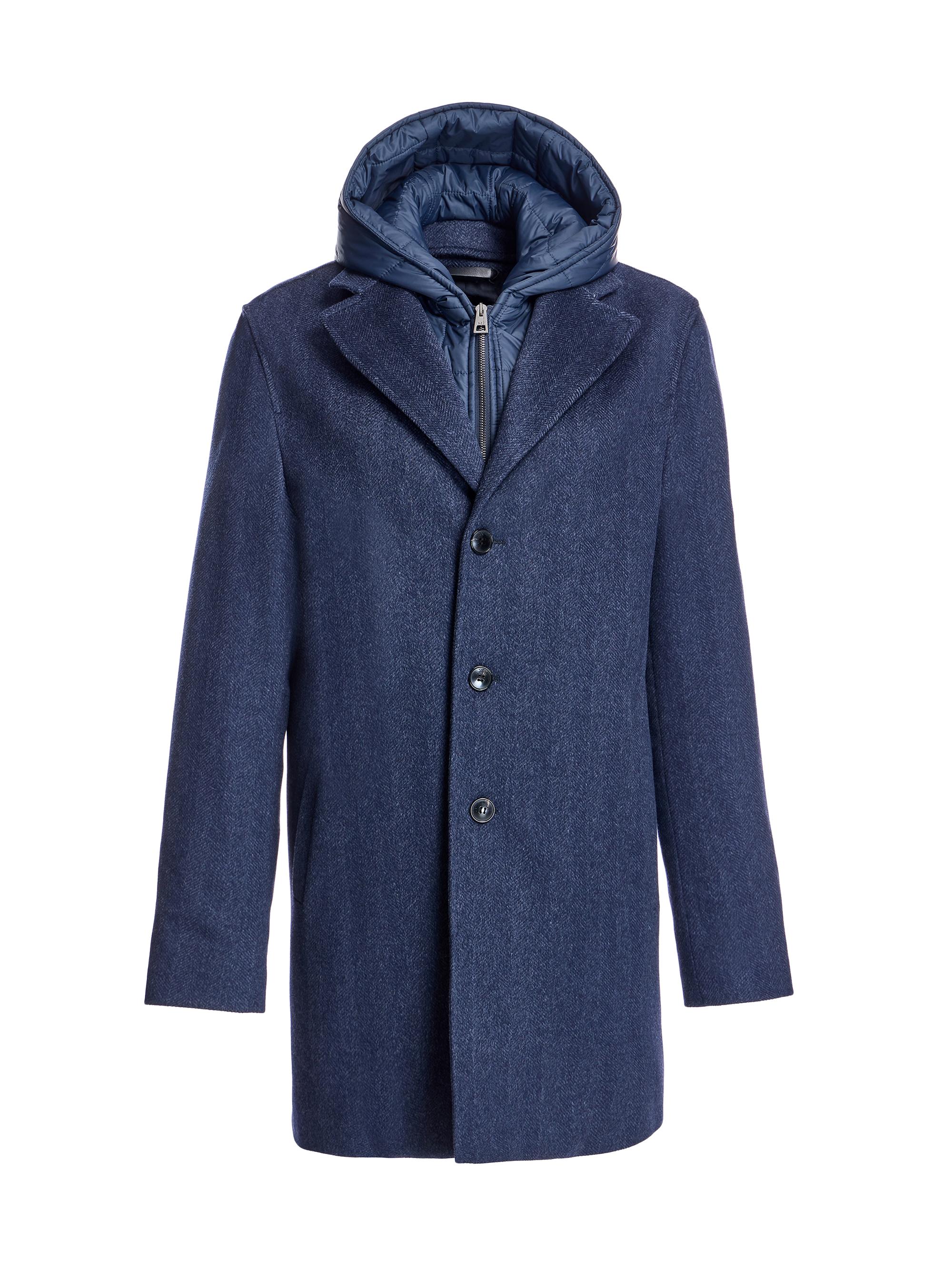 Maximilian Men's Herringbone Zip-Out Hooded Coat - Blue