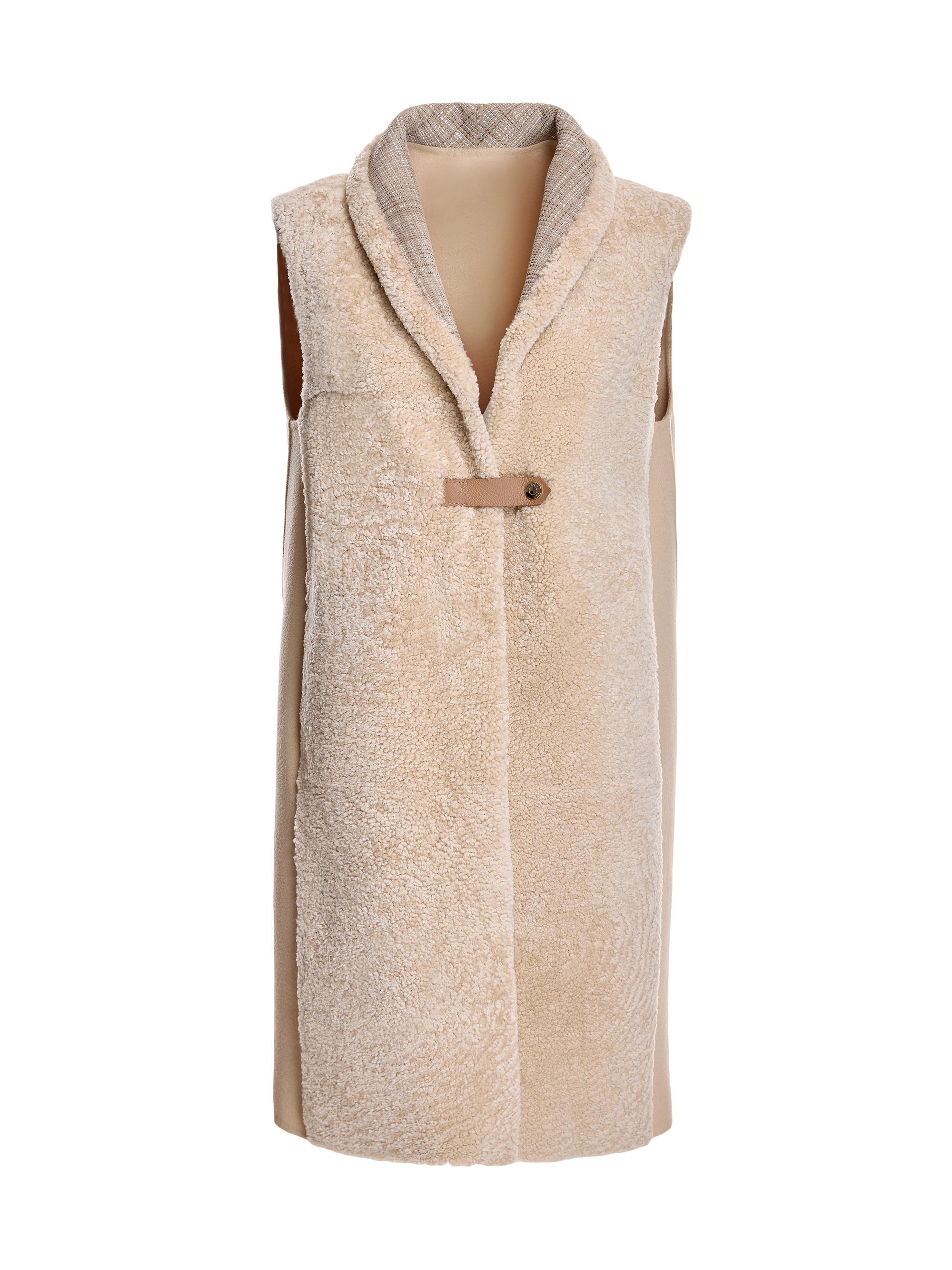 Maximilian Women's Long Shearling & Wool Gilet - Almond