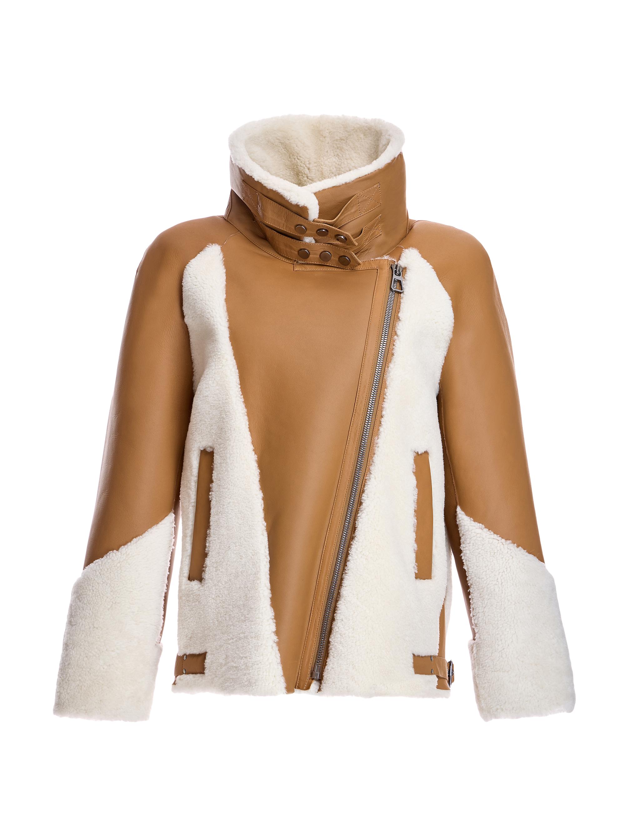 Maximilian Women's Leather & Shearling Biker Jacket - White Caramel