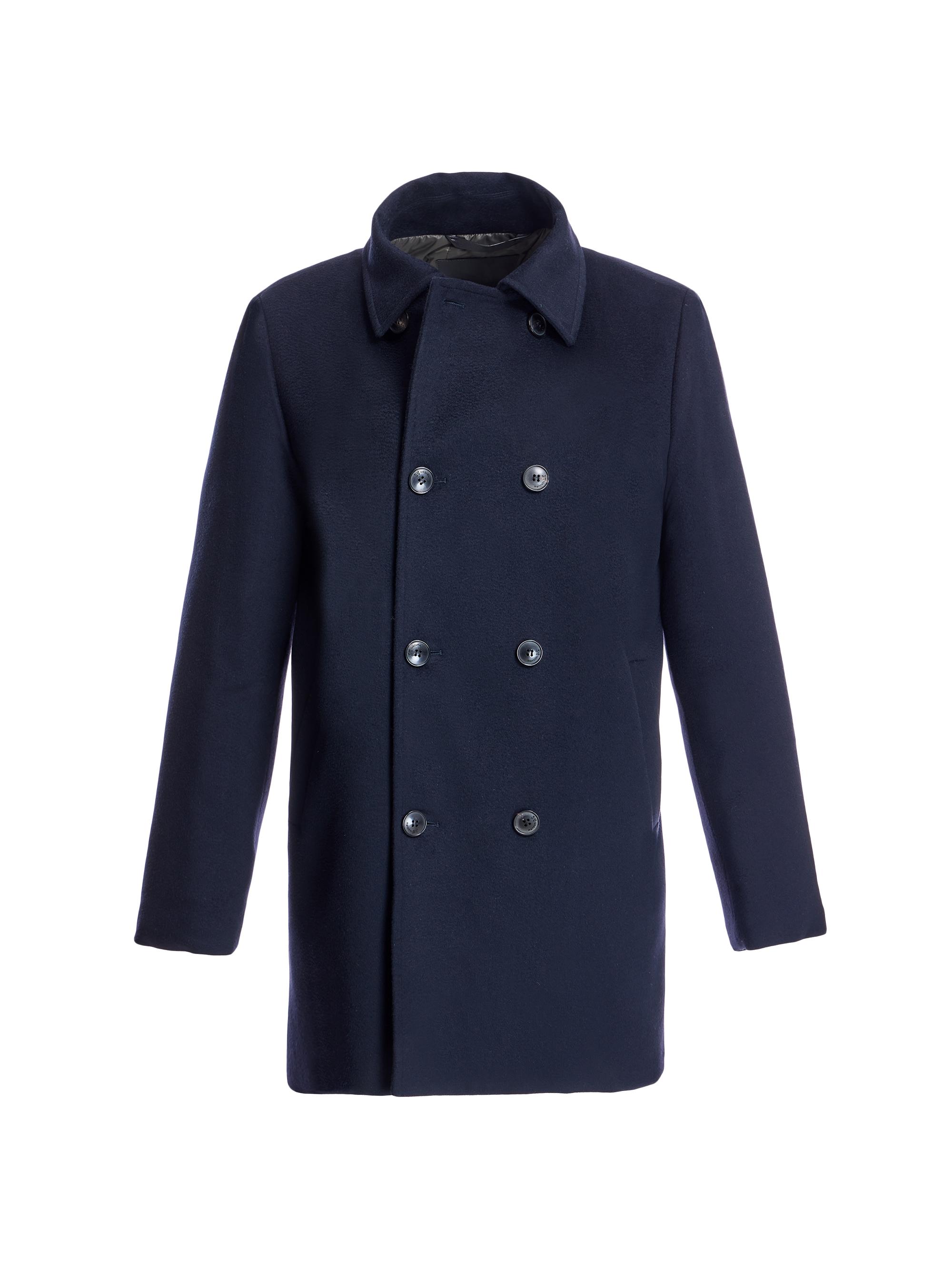 Maximilian Men's Lined Wool Car Coat - Blue Navy