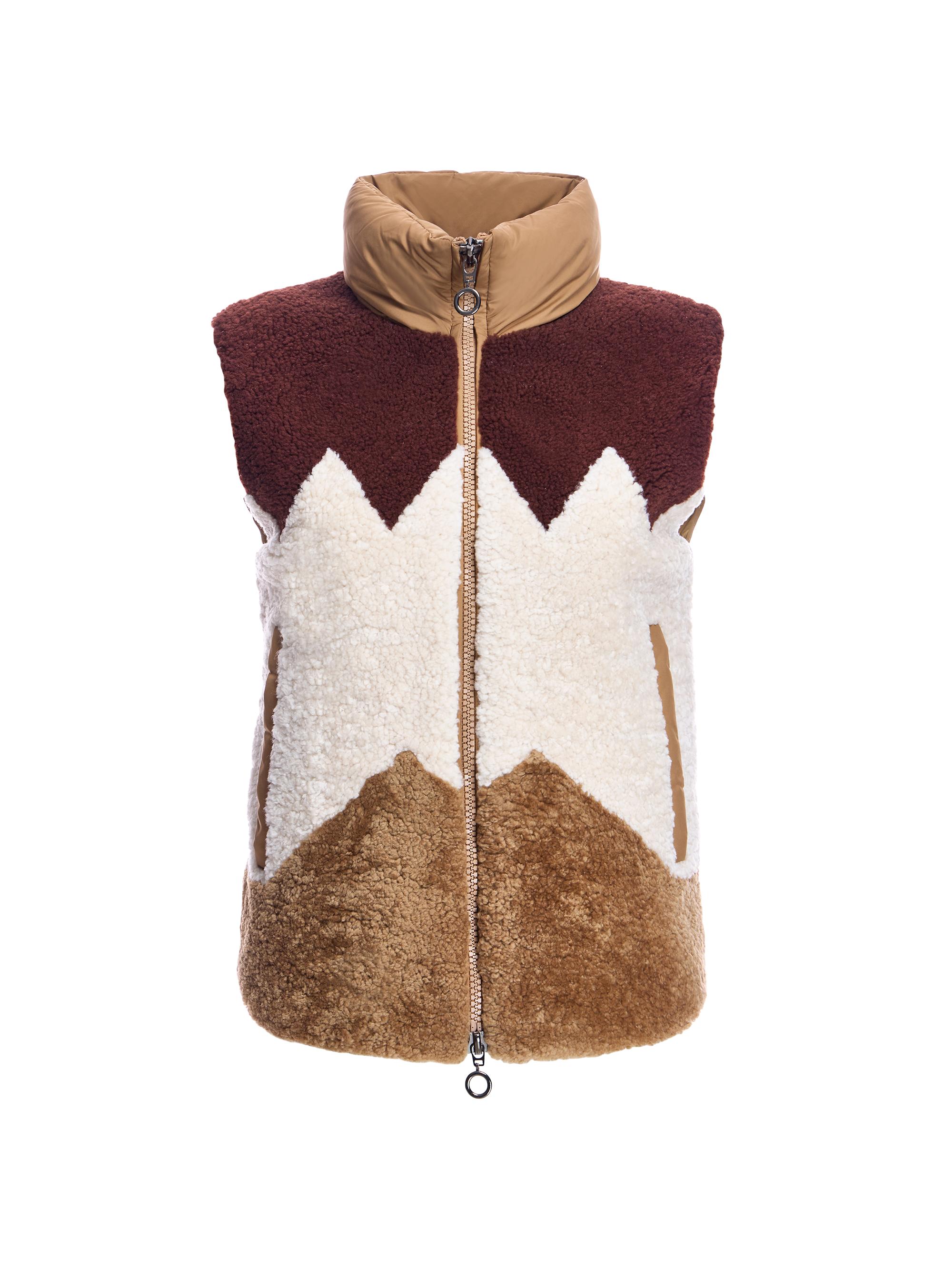 Maximilian Women's Colorblocked Geometric Shearling Vest - Brown Multi