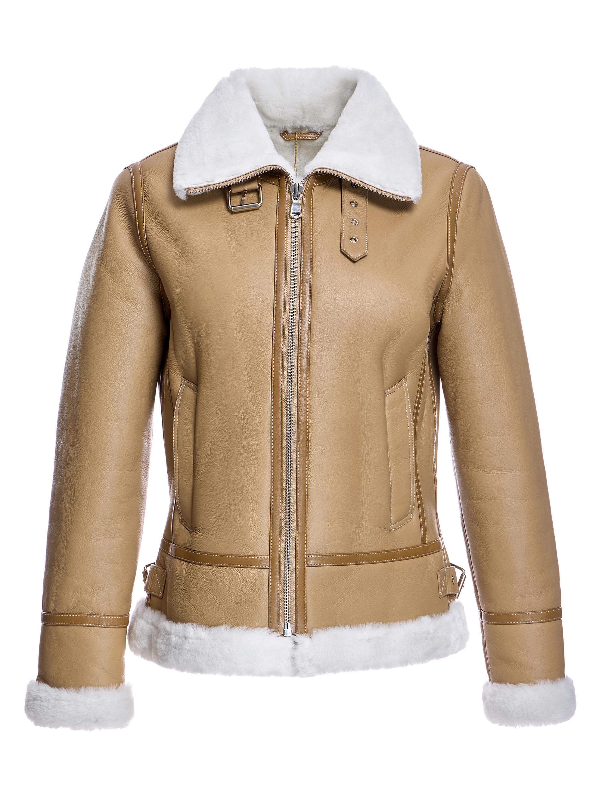 Maximilian Women's Leather & Shearling Flight Jacket - Whiskey White