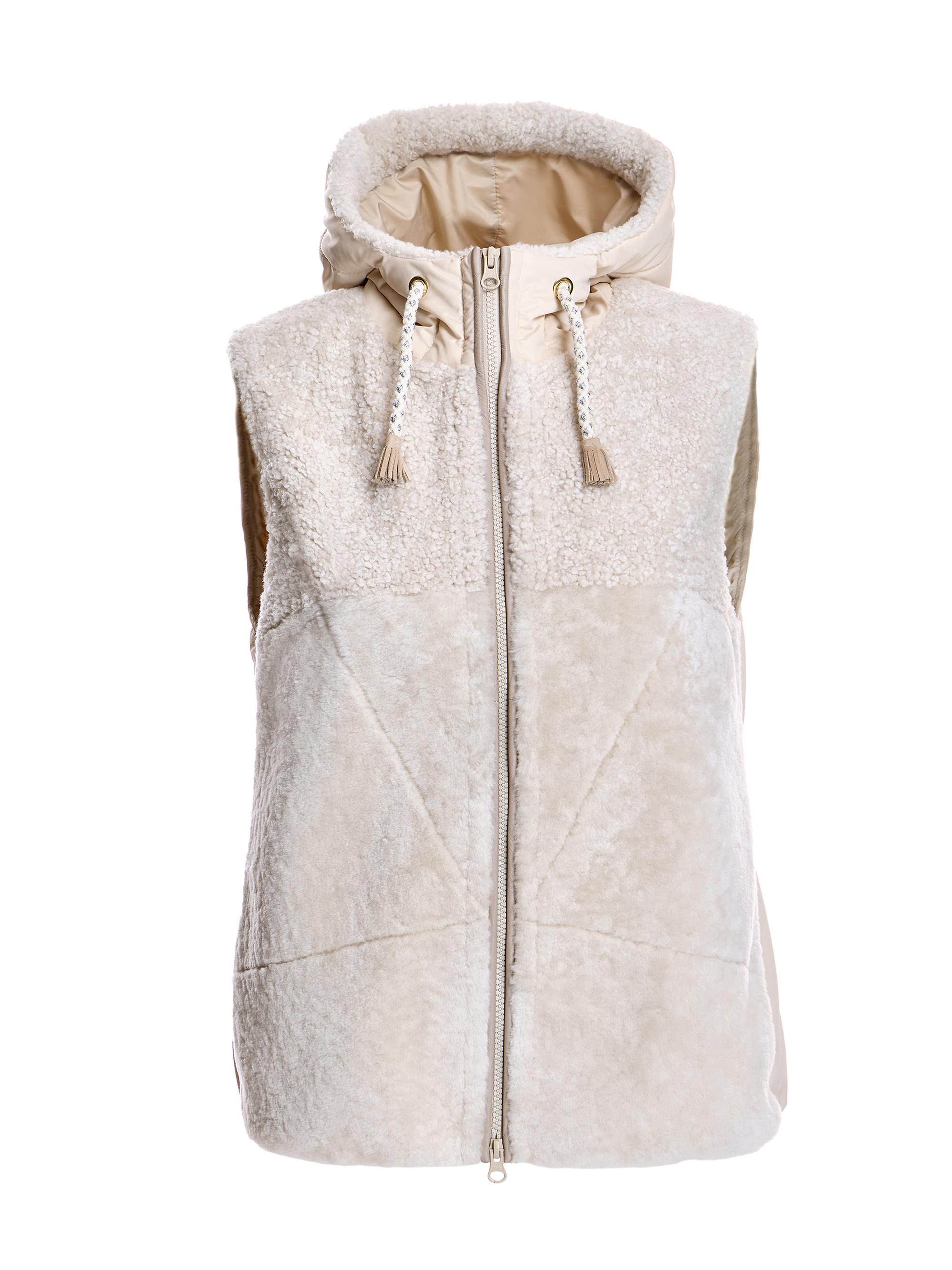 Maximilian Women's Hooded Shearling Vest - Buttercream