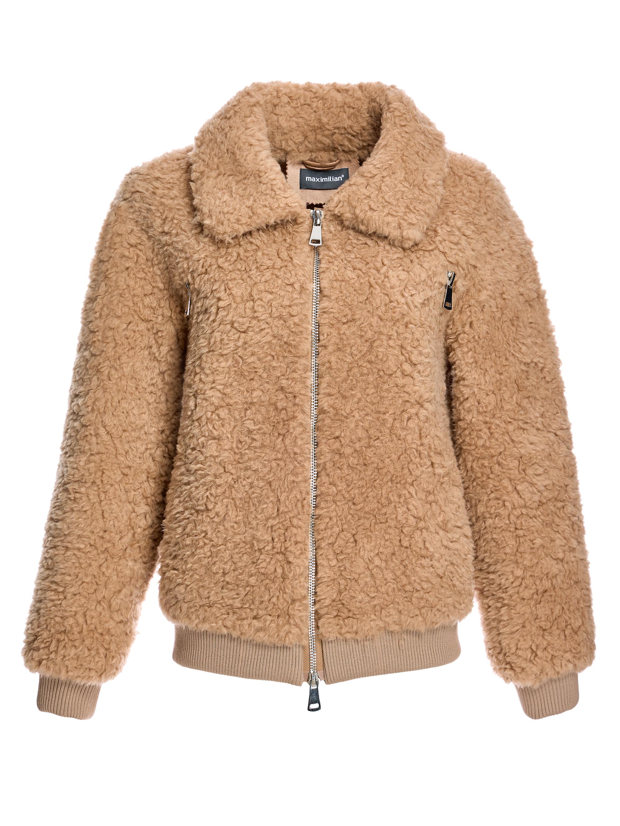 Maximilian Women's Teddy Lambswool Bomber Jacket - Camel