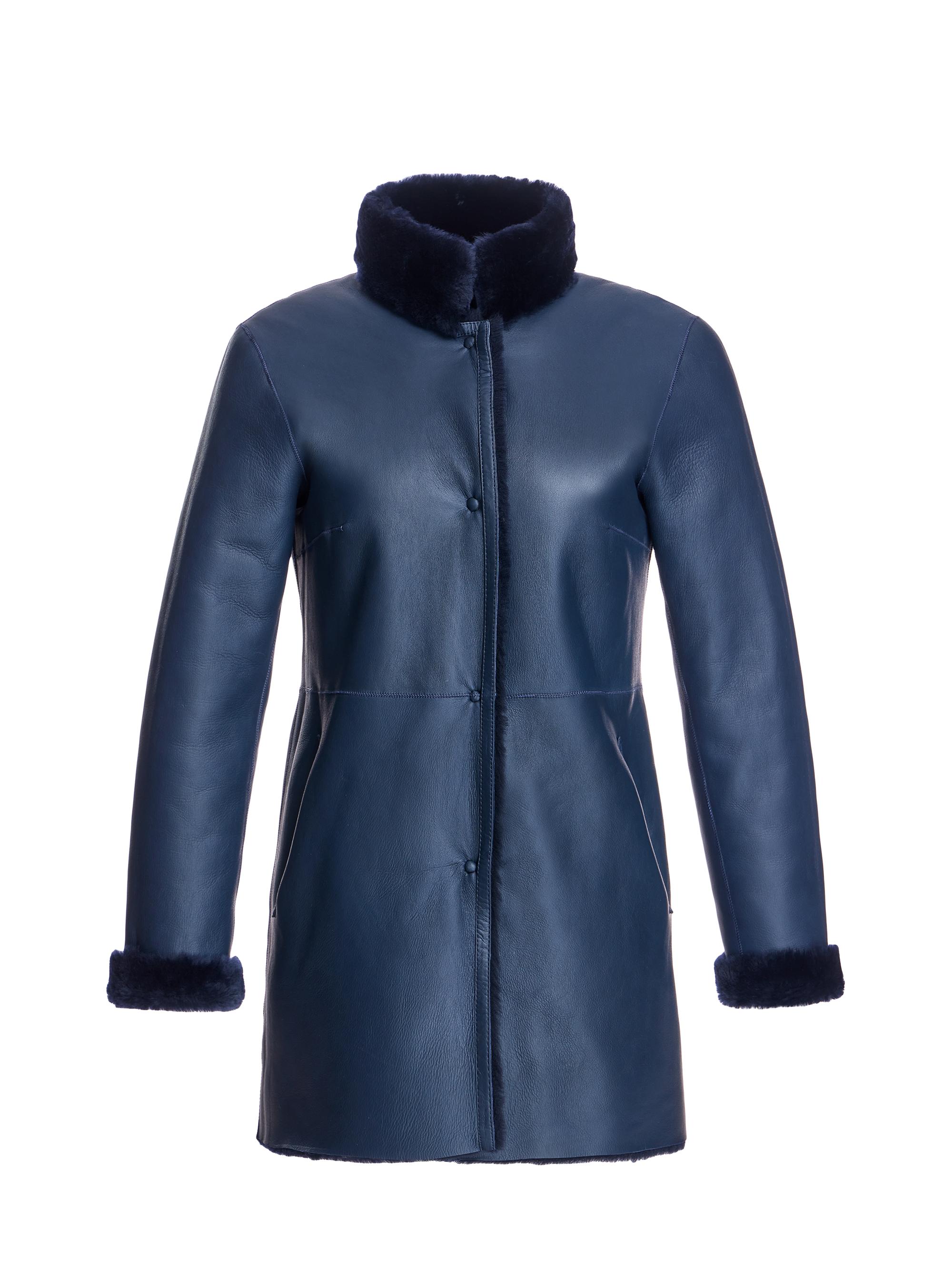 Maximilian Women's Shearling-Trimmed Leather Jacket - Navy