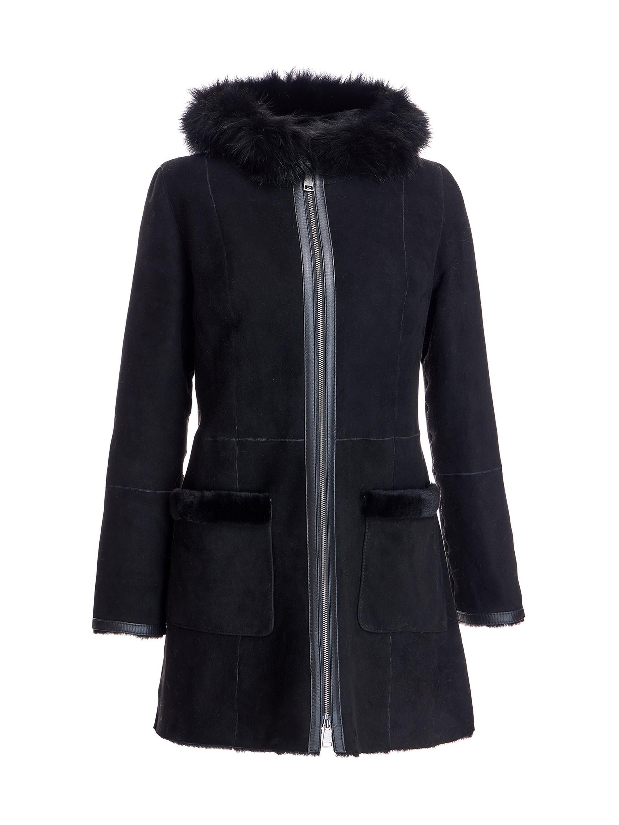 Maximilian Women's Hooded Nubuck & Shearling Jacket - Black