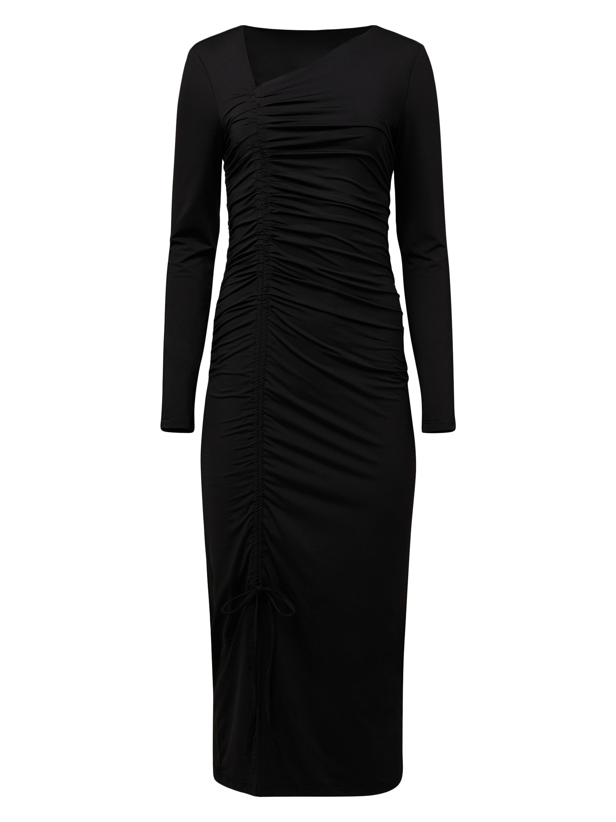 Rachel Parcell Women's Asymmetric Shirred Jersey Midi-Dress - Black