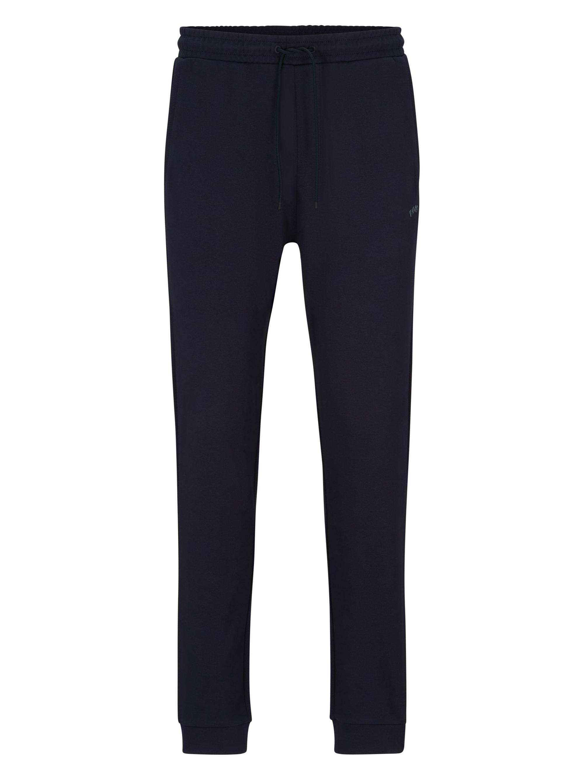 BOSS Men's Cotton Tracksuit Bottoms With Curved Logo - Dark Blue